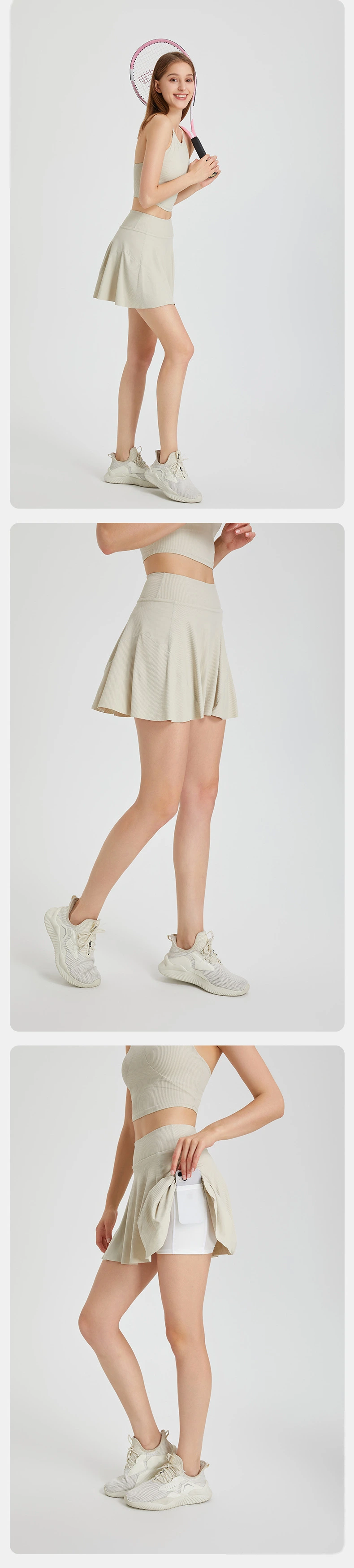 Women 2 in 1 tennis skirt high waist running badminton pleated skirt detail
