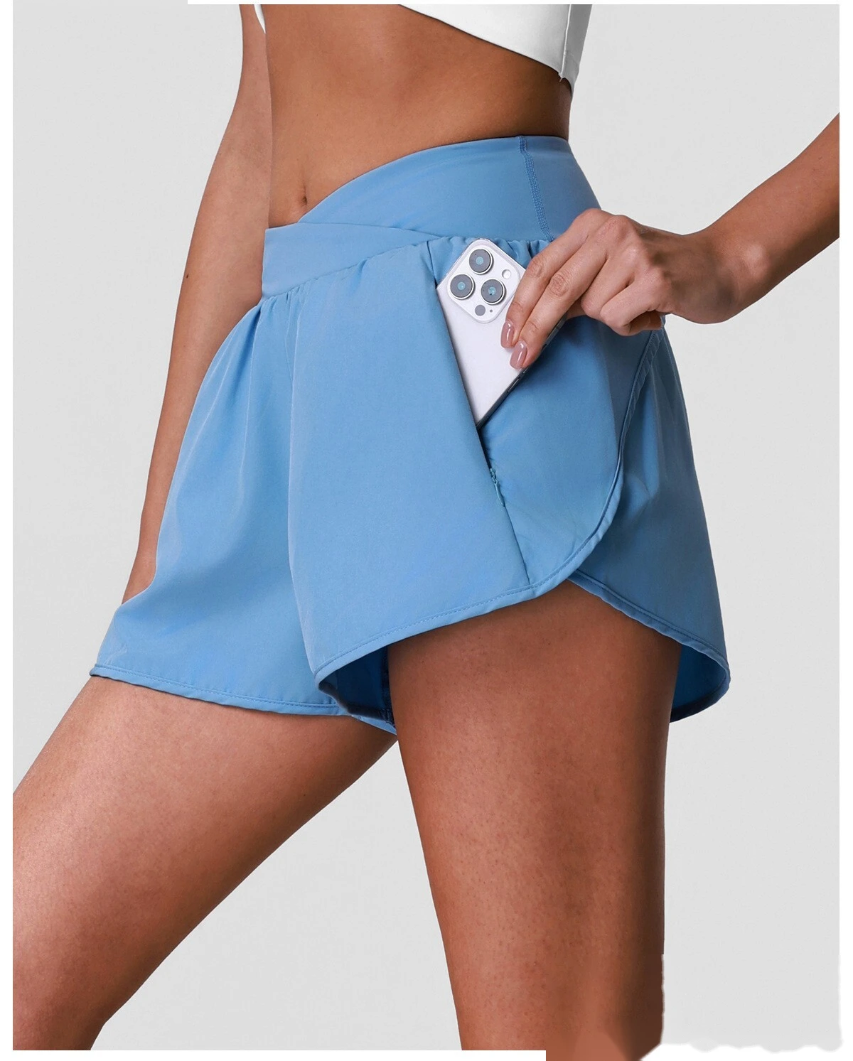 Summer Breathable Quick Dry Sports Yoga Shorts, Cross Waist Loose Casual Training Running Fitness Shorts detail