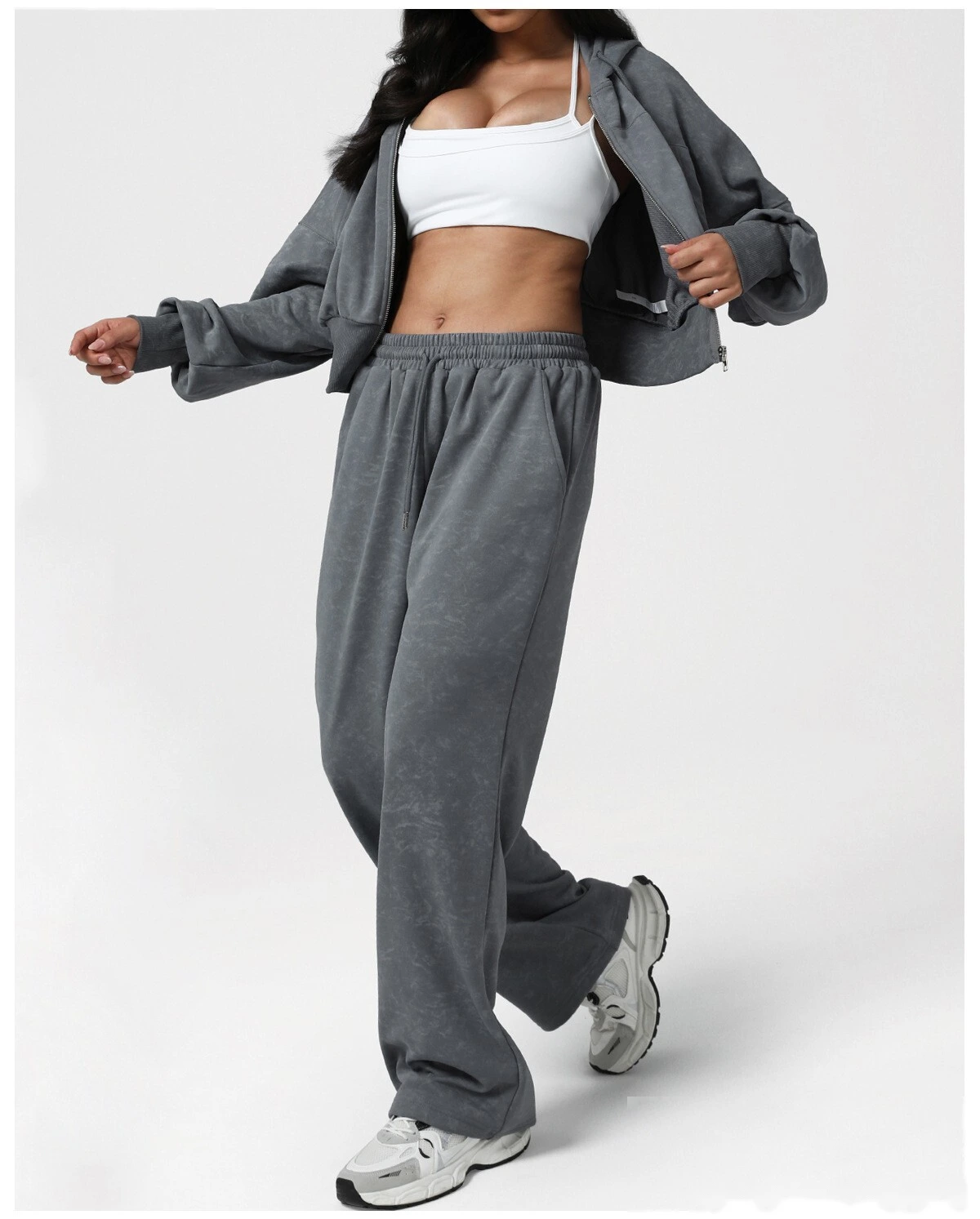 Autumn & Winter Women’s American-Style High-Waisted Pants - Tie-Dye Printed Loose Straight-Leg Gym Wide-Leg Trousers detail
