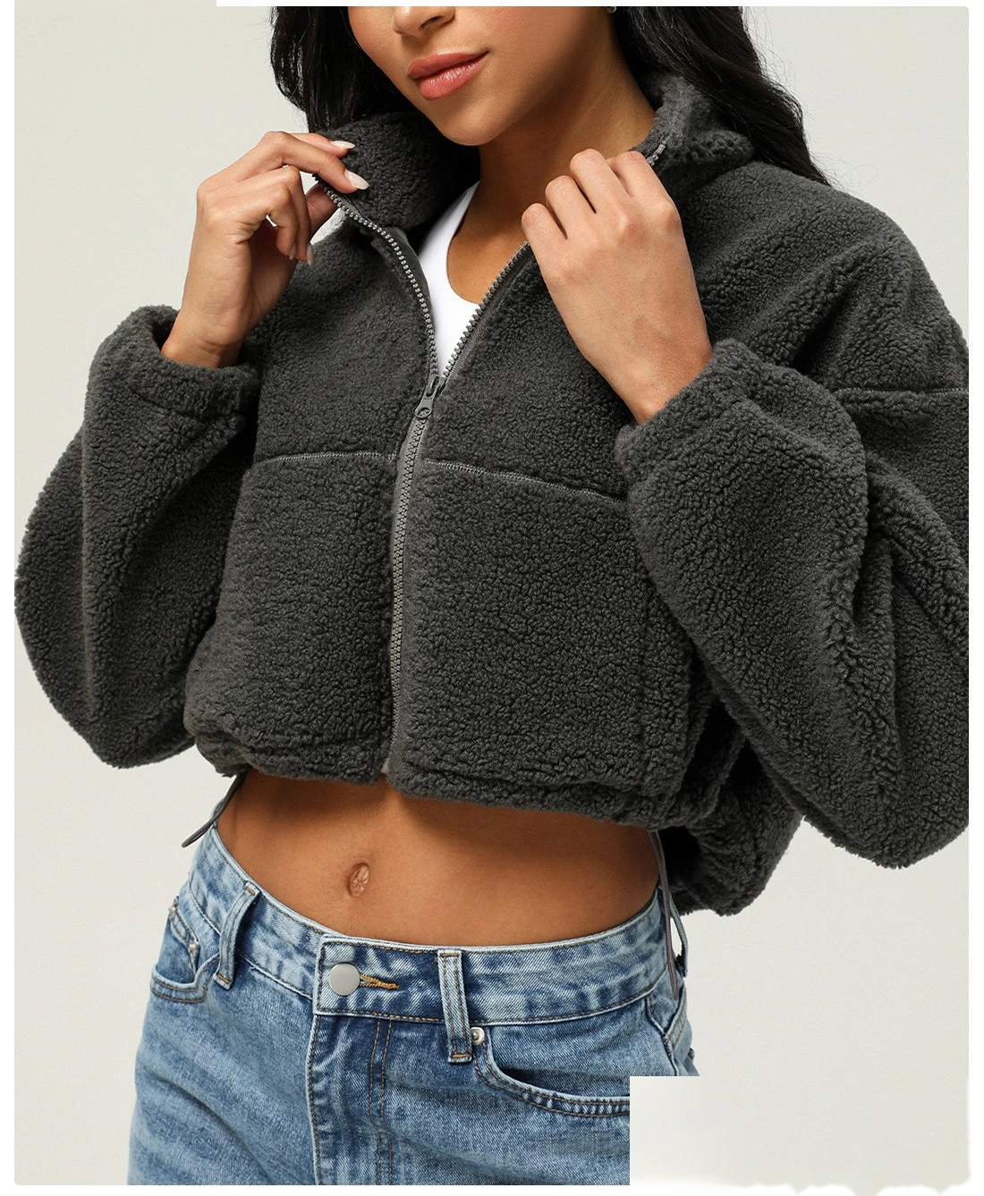 Custom lambswool sports and leisure coat thick plush short coat in autumn and winter outdoor running coat detail