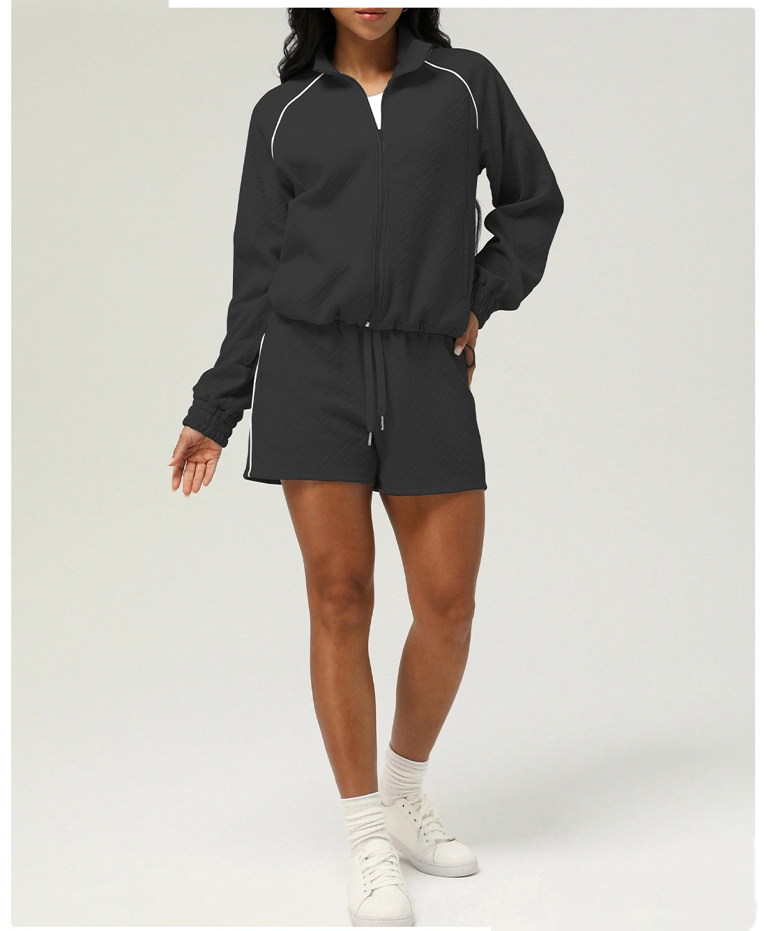 Custom autumn and winter sports and leisure collar jacket women's sweater outdoor fitness coat zipper coat detail