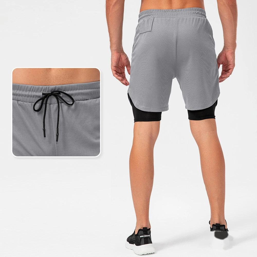 Men 2 in 1 shorts headphone hole quick dry running pants with inner detail