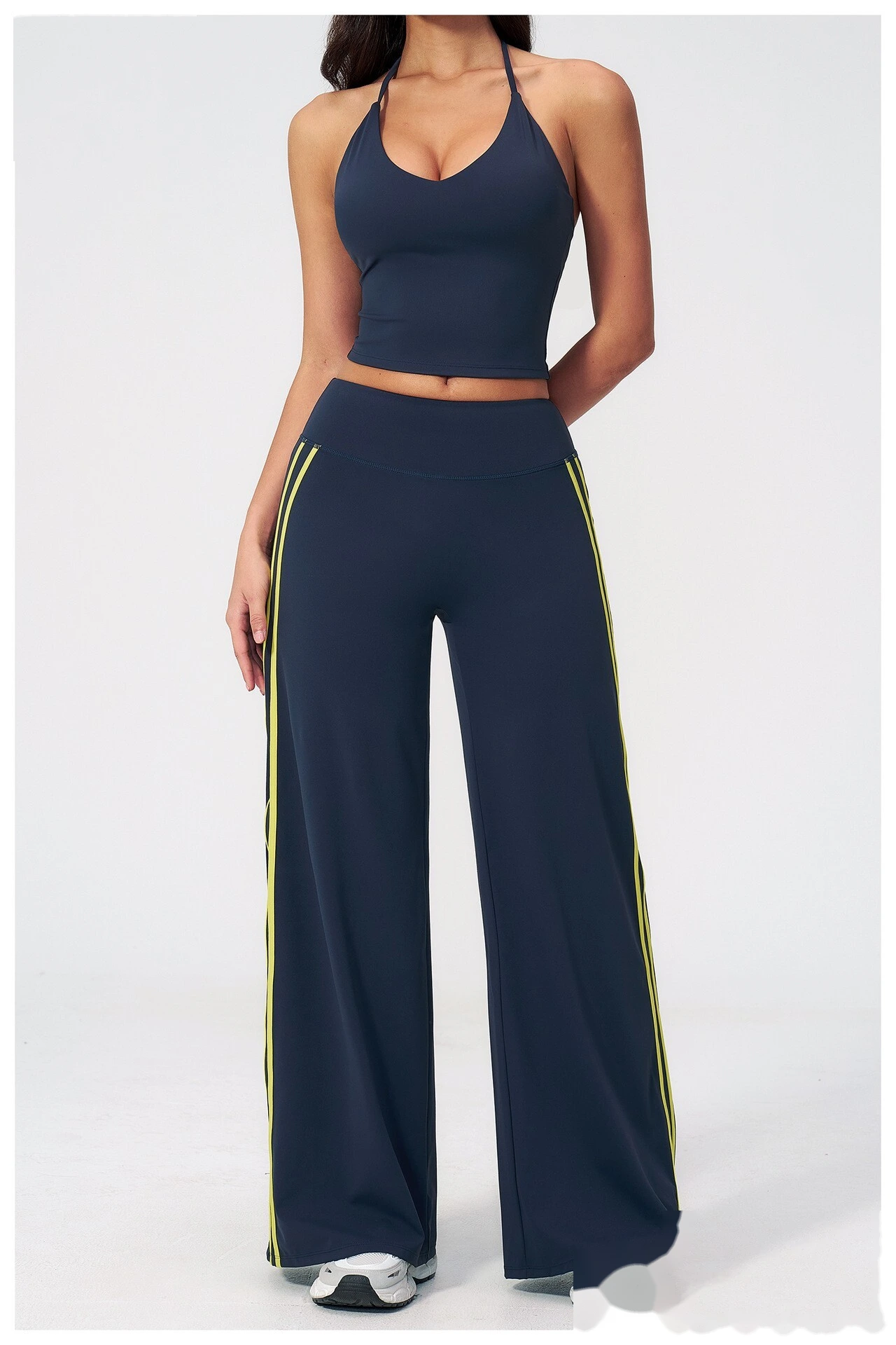 High Waist Hip Lifting Flare Yoga Pants, Color Block Naked Feel Slimming Workout Wide Leg Trousers detail