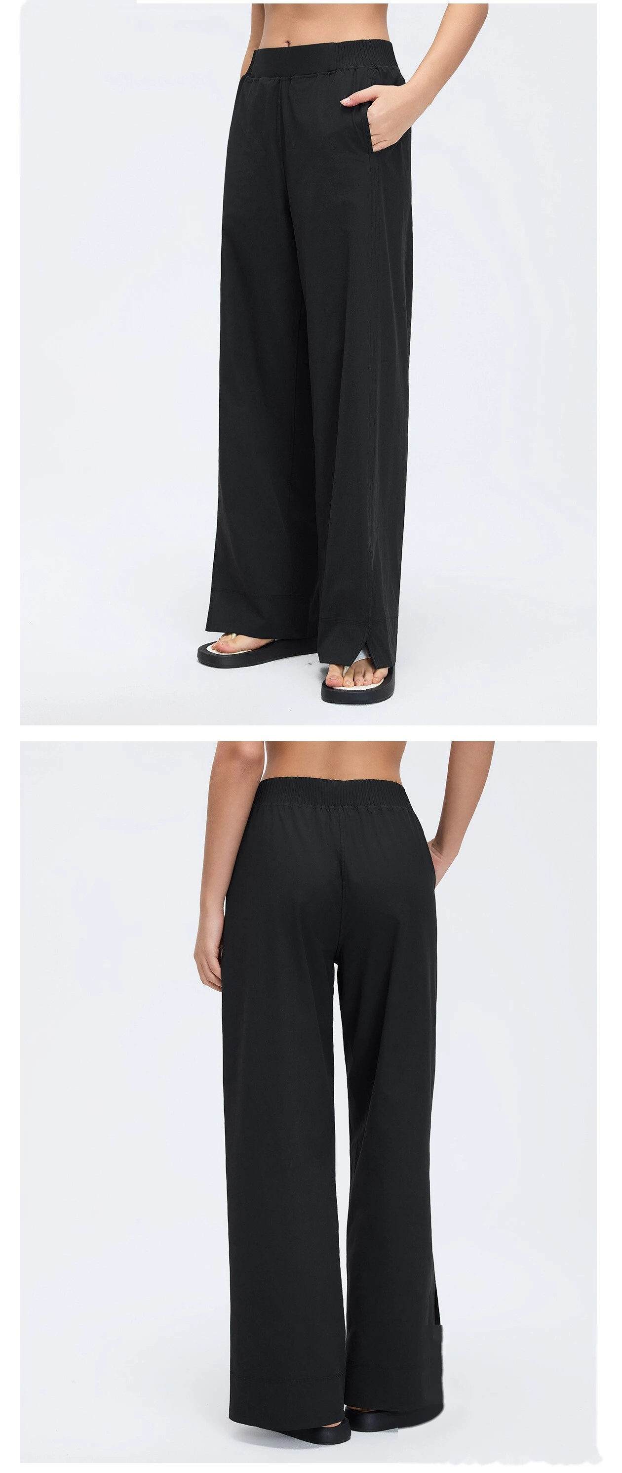 Custom High-Waisted Wide-Leg Pants - Women's Spring-Summer Loose Slimming Solid Casual Sports Trousers detail