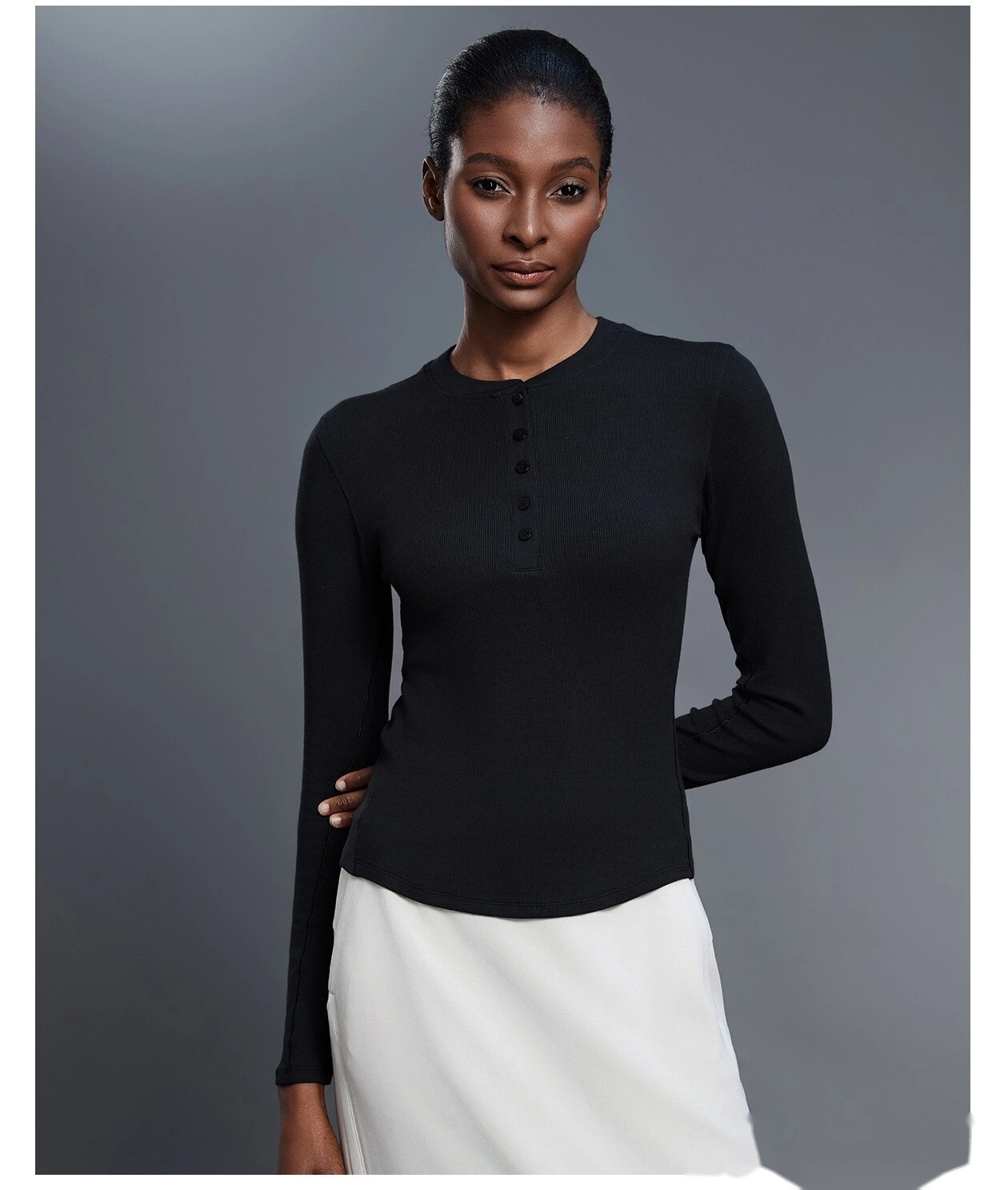 Customized Henry shirt modal skin-friendly sports shirt fitness yoga long sleeve T-shirt women detail