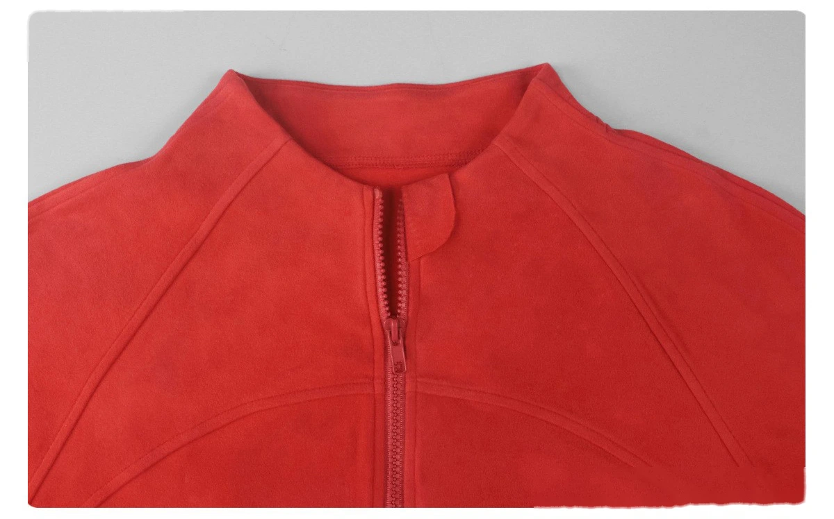 Custom Plus Size Slimming Fleece Sports Jacket for Women - Warm Figure-Hiding Stand Collar Plush Yoga Outerwear detail