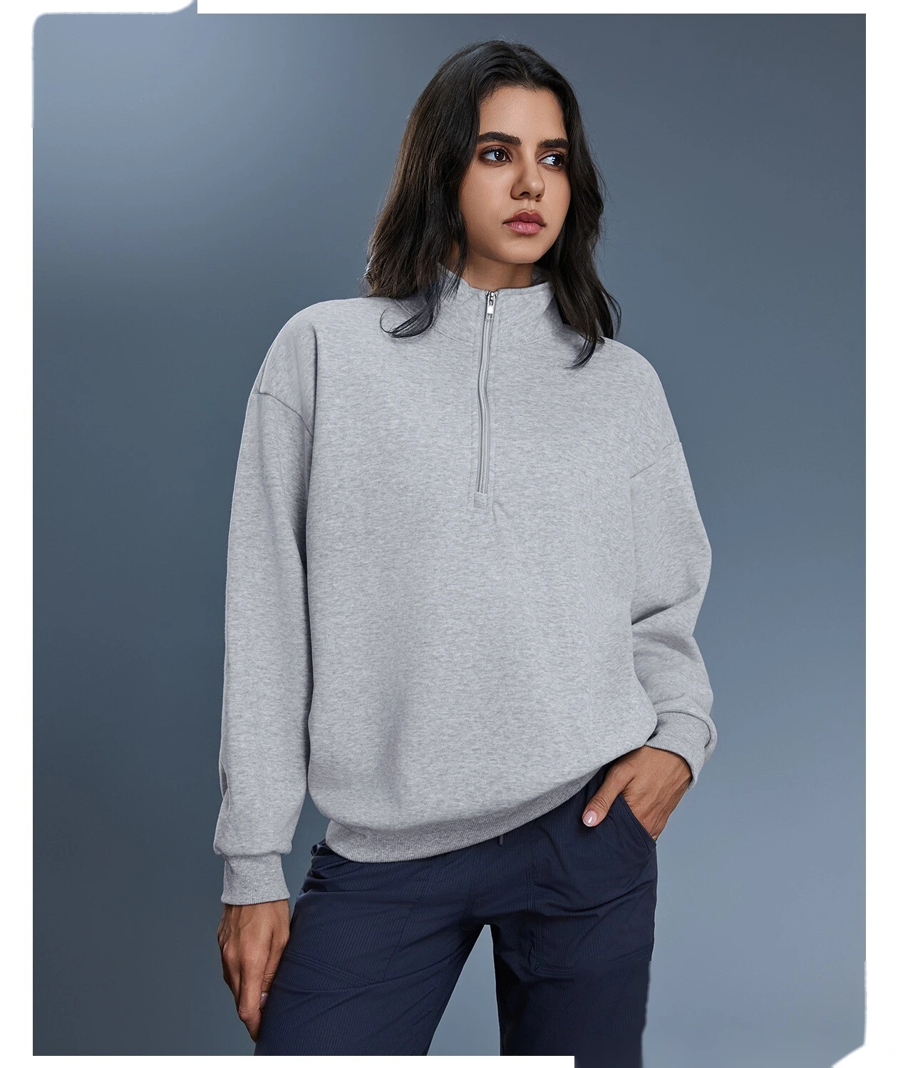 Custom Women's Winter Half-Zip Sweatshirt | Fleece-Lined Stand Collar, Loose Fit & Warm detail