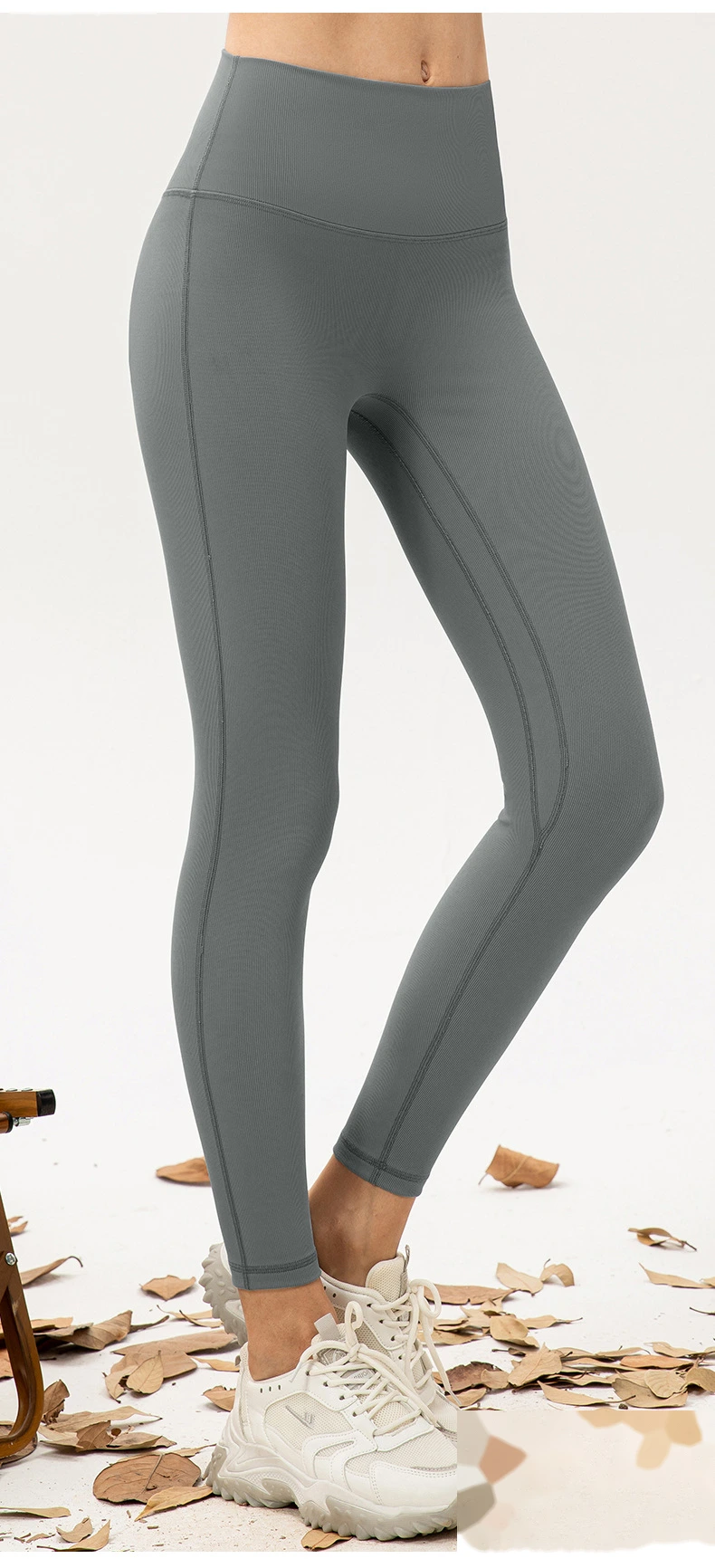Women high waisted leggings front no seam yoga workout pants detail