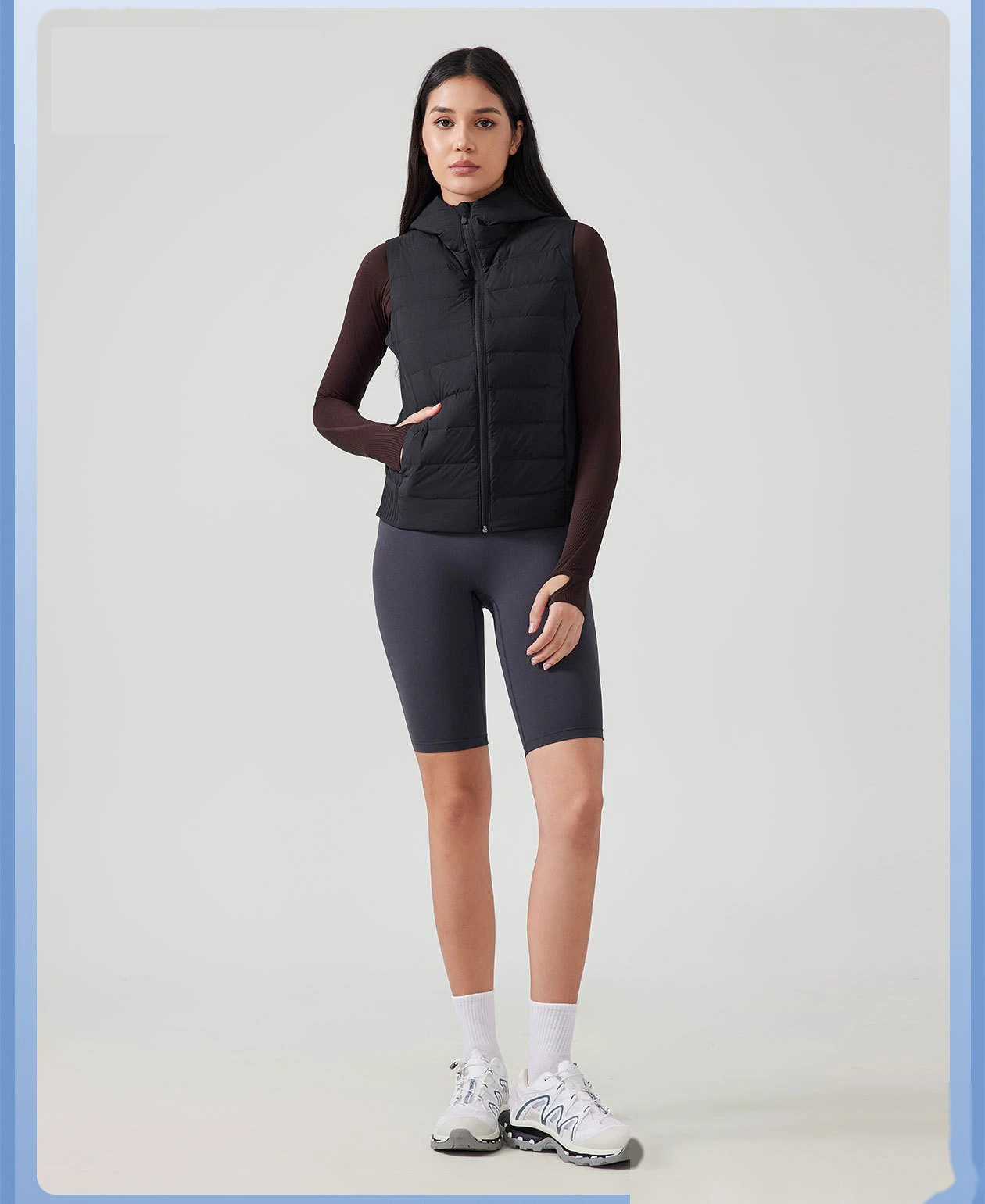Customized hooded down jacket vest in autumn and winter: light, slim, fashionable and versatile sports vest detail
