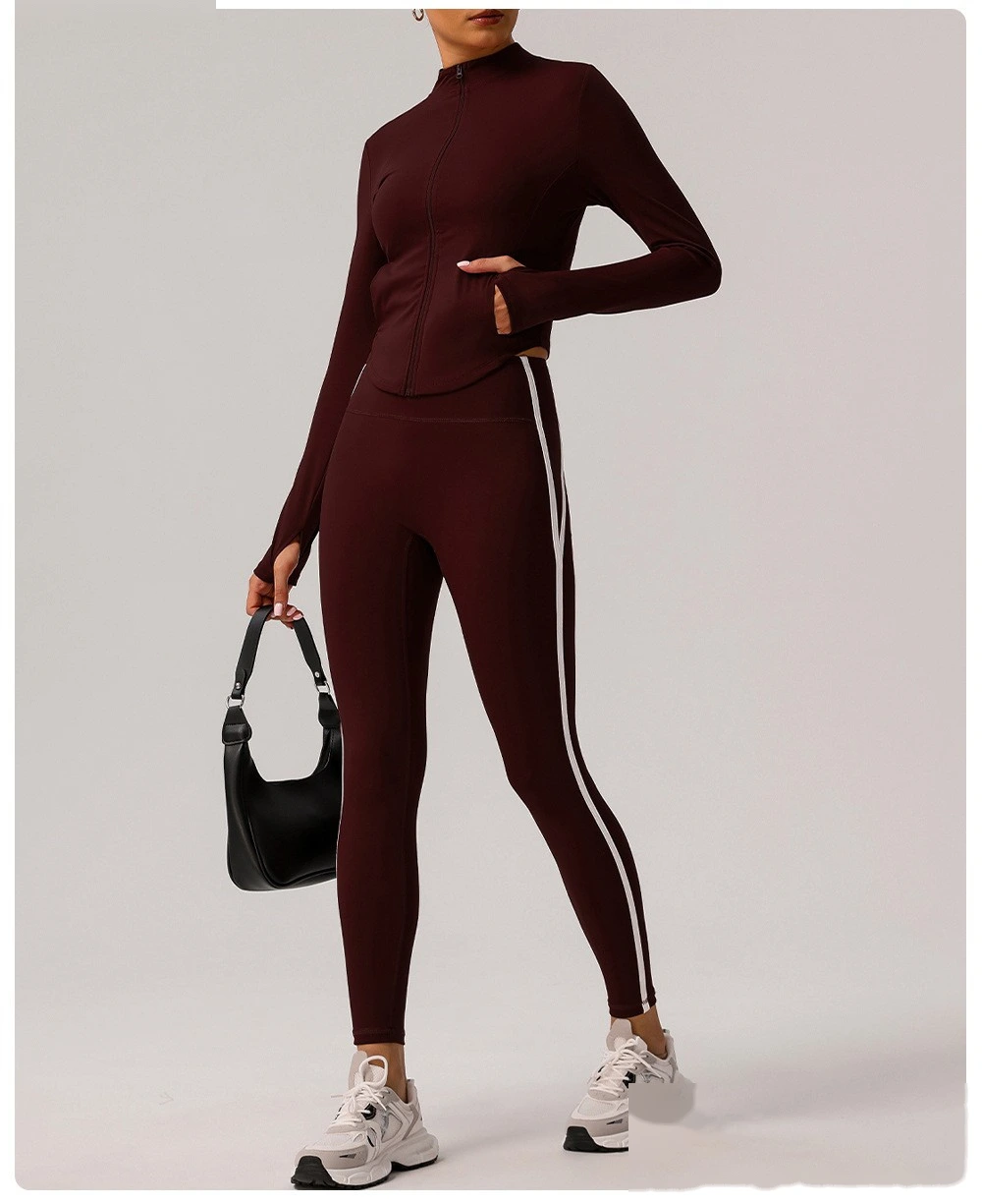 Customized European and American contrast high waist nude yoga pants ladies running fitness tight sports pants detail