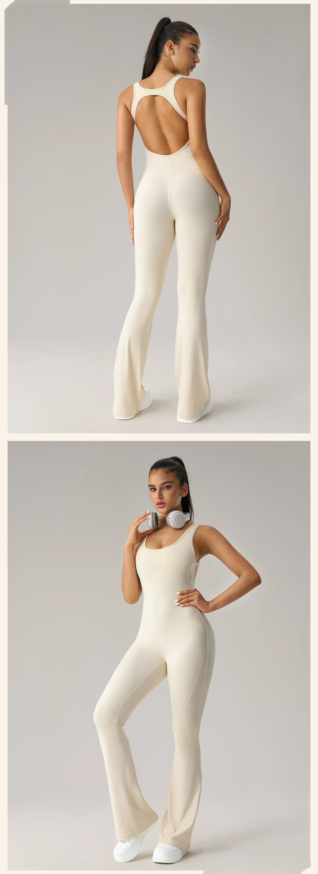Women’s Custom Fake Two-Piece Camisole Yoga Jumpsuit Sexy Backless Butt Lifting Fitness Bodysuit detail