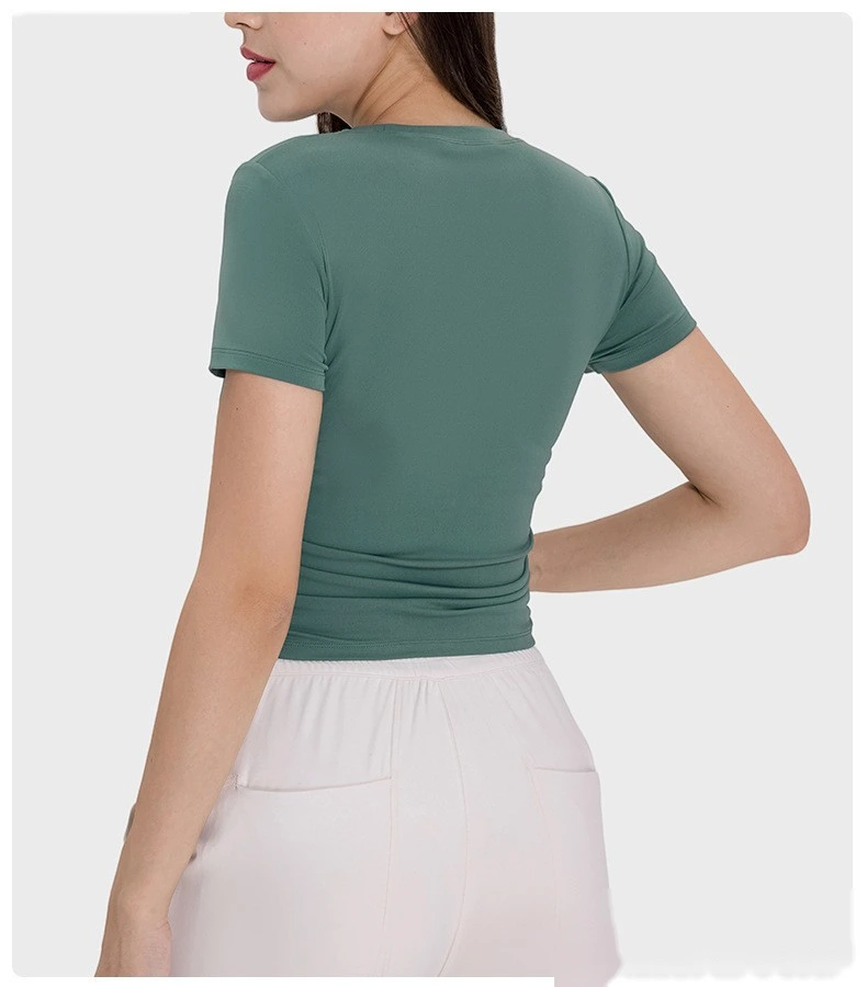 Customized folding movement short-sleeved slim slimming short yoga top woman detail