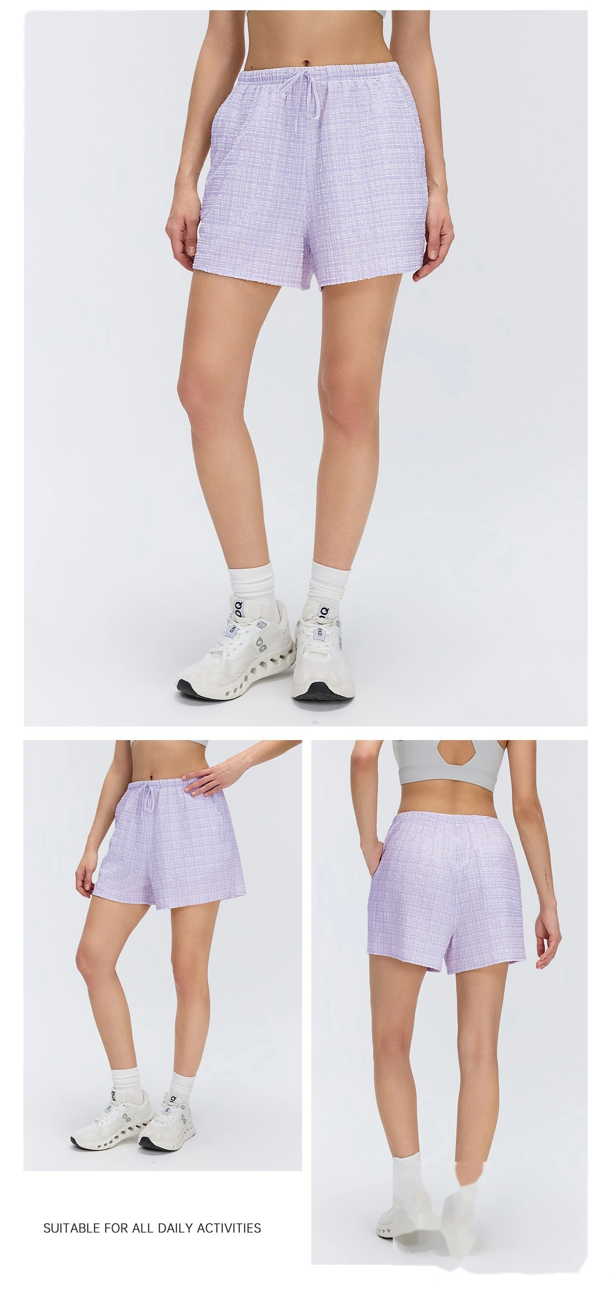 Custom Women's Plaid Athletic Shorts Lightweight Breathable Quick Dry Workout Running Shorts detail