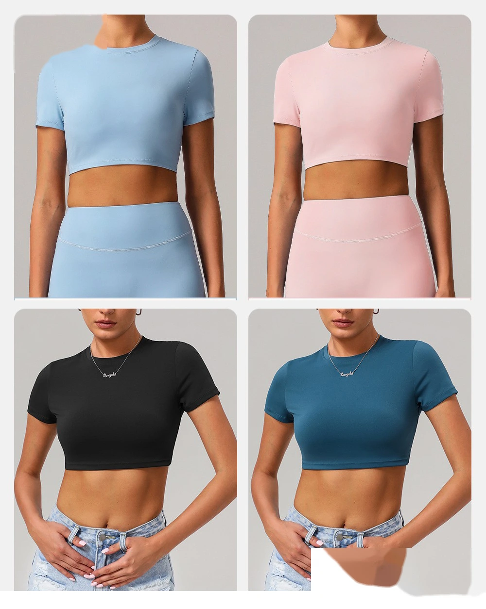 Customized tight-fitting yoga short-sleeved women's sports short-sleeved fitness clothes short-sleeved tops detail