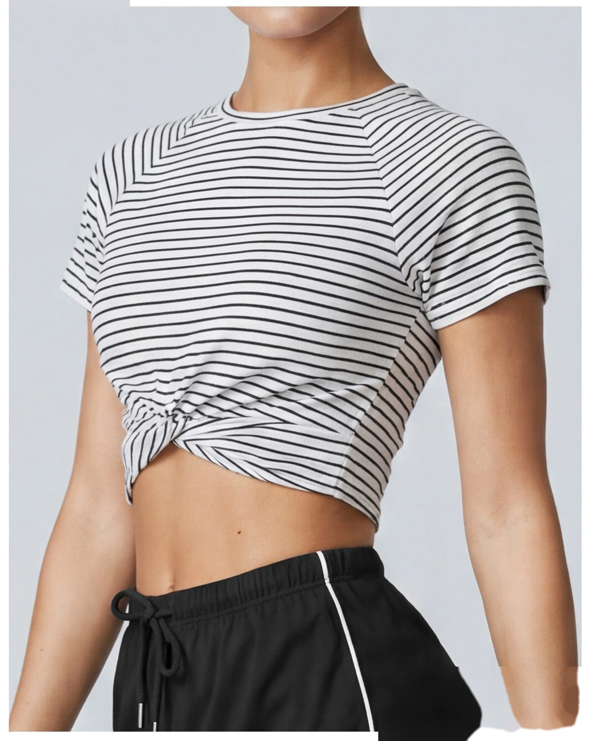 Custom striped new running training women breathable yoga fitness loose Joker T-shirt detail