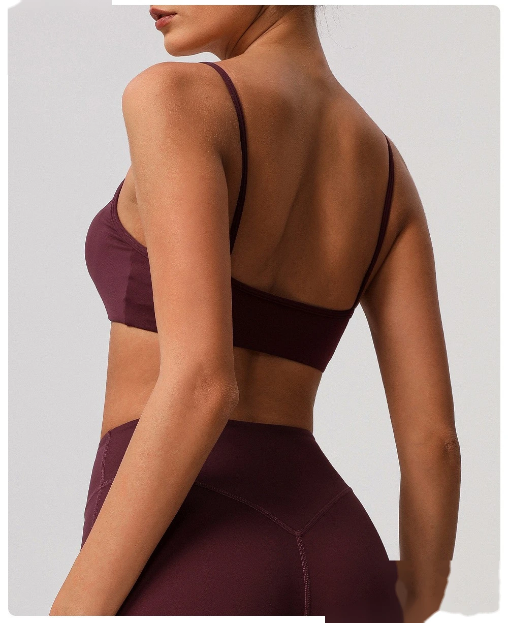 Customized beauty back sports bra nude yoga bra running fitness shirt sling yoga clothes detail