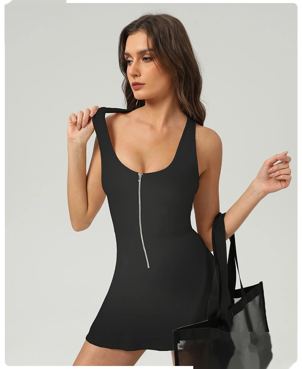 Customized sleeveless tennis dress outdoor sports skirt anti-exposure integrated leggings skirt detail