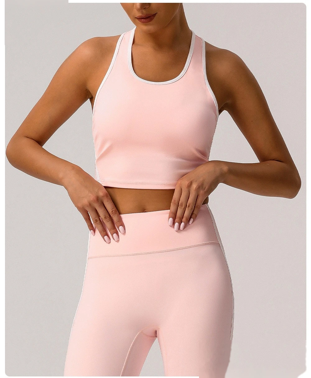 Custom-made tight-fitting nude contrast sports fitness underwear female worker word beautiful back yoga vest detail