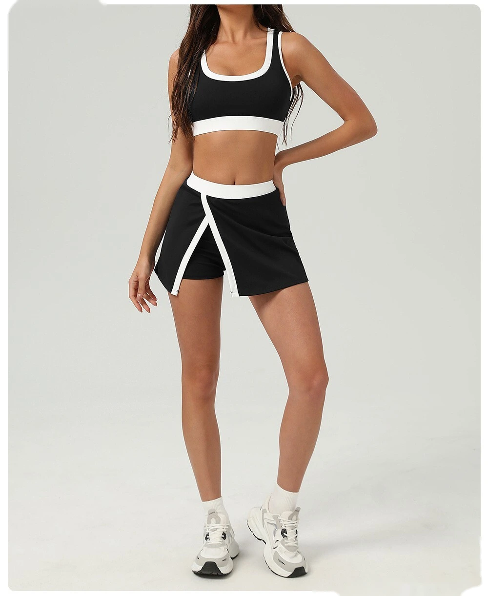 Contrast-color quick-drying tennis skirt, outdoor sports, slit opening and light exposure prevention detail