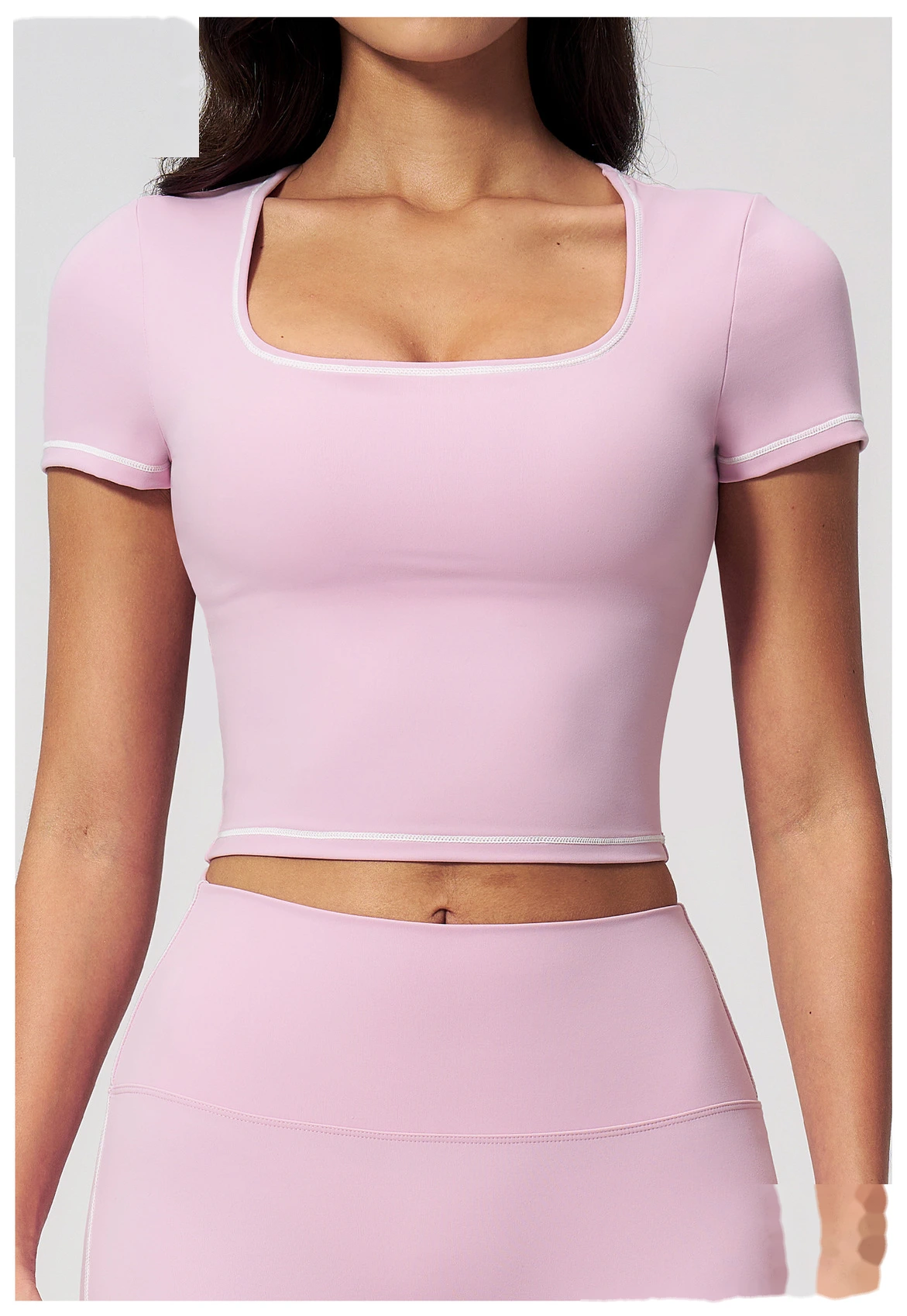 Women's Yoga Short Sleeve Top, Skinny Crop Waist Color Block Outdoor Quick Dry Running Fitness Sports Tee detail