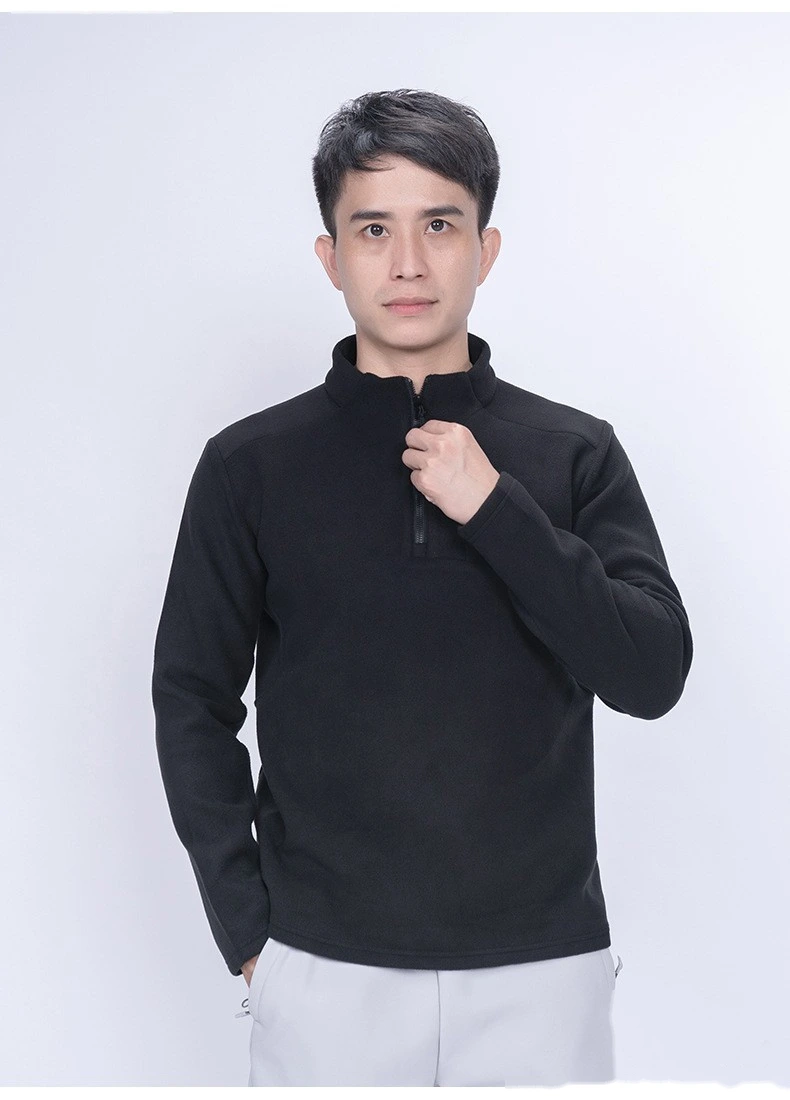 Customized semi-zipper long-sleeved T-shirt men's sweater Austrian fleece warm outdoor winter warm clothes detail