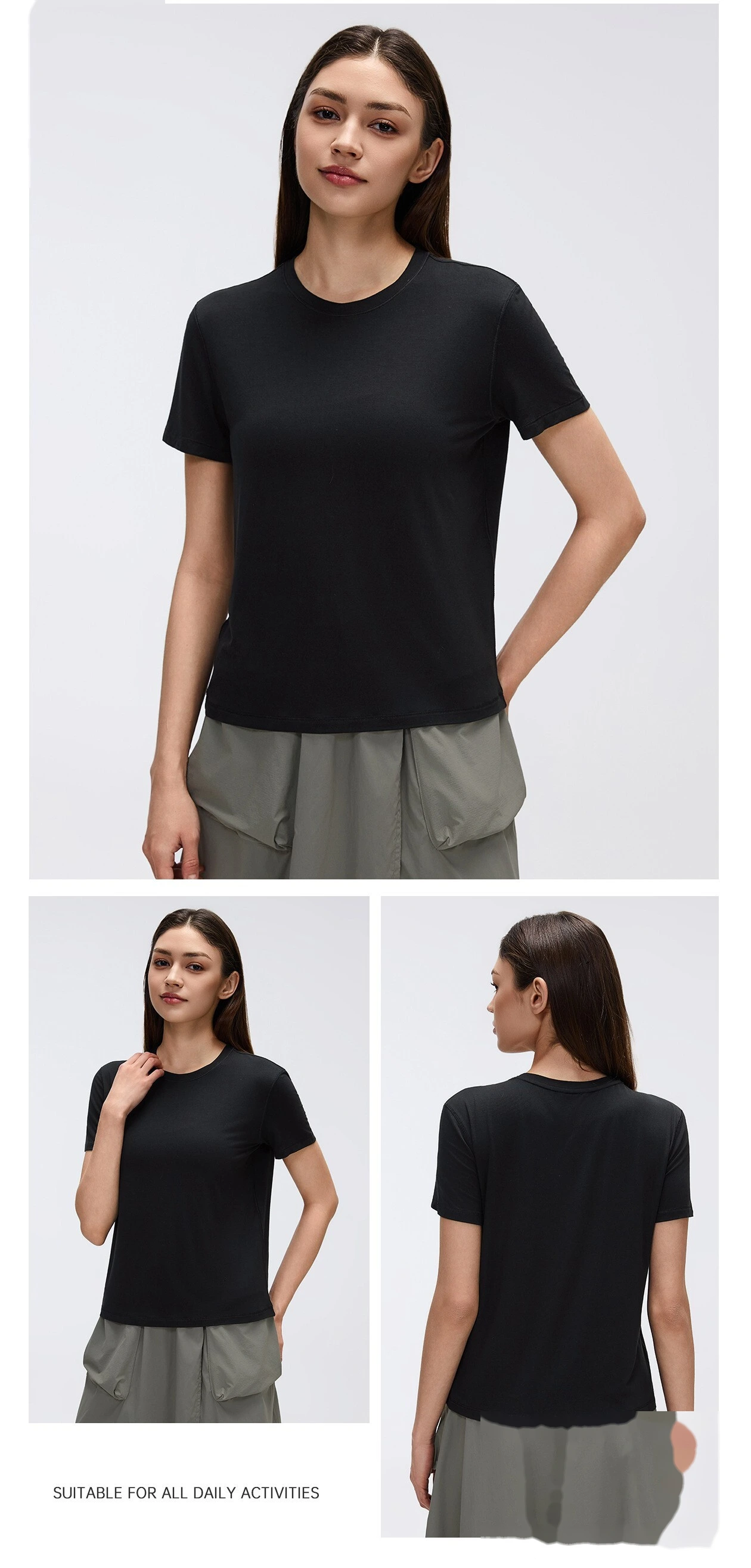 Bulk Custom Crew Neck Sports Top - Women's Summer Quick-Dry Lightweight Pilates Yoga Gym Running Activewear detail