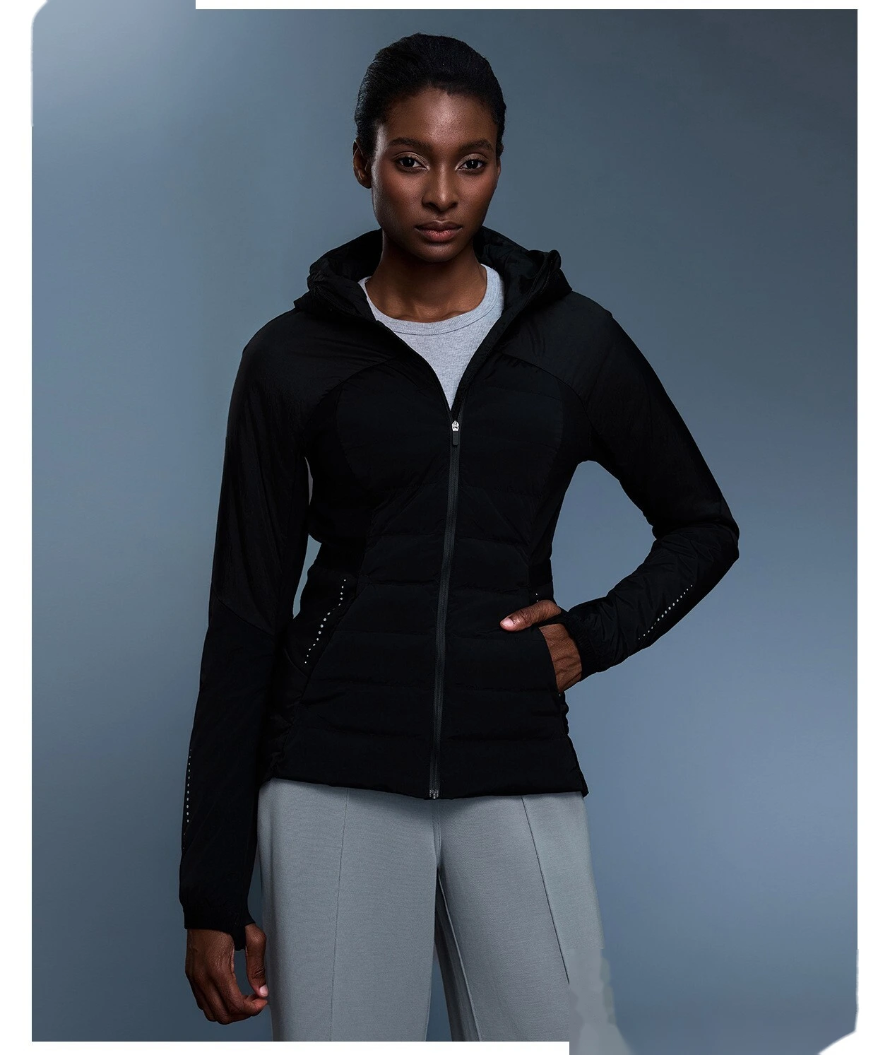Custom Women's Lightweight White Duck Down Sports Jacket - Slim-Fit, Warm Running Puffer Coat detail