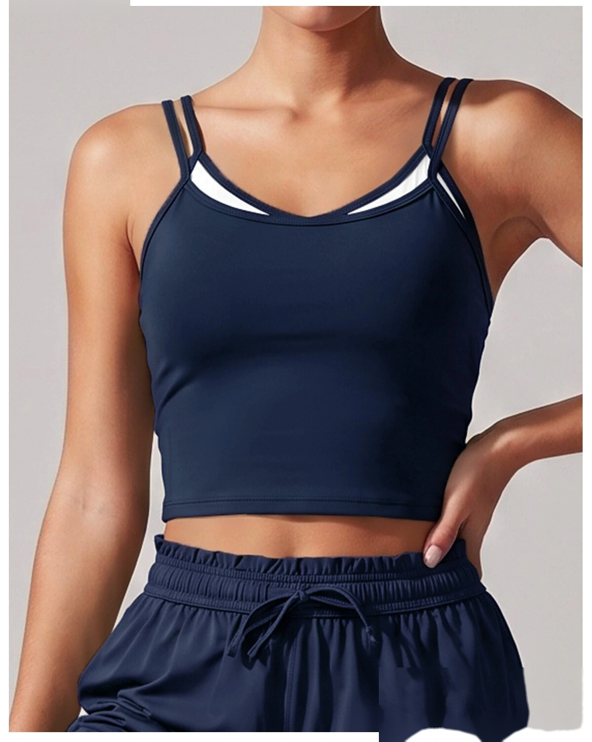 Women U Shape Beauty Back Sleeveless Vest, Padded Sports Top + Yoga Pants Set, Stretch Fitness Outfit for Gym detail