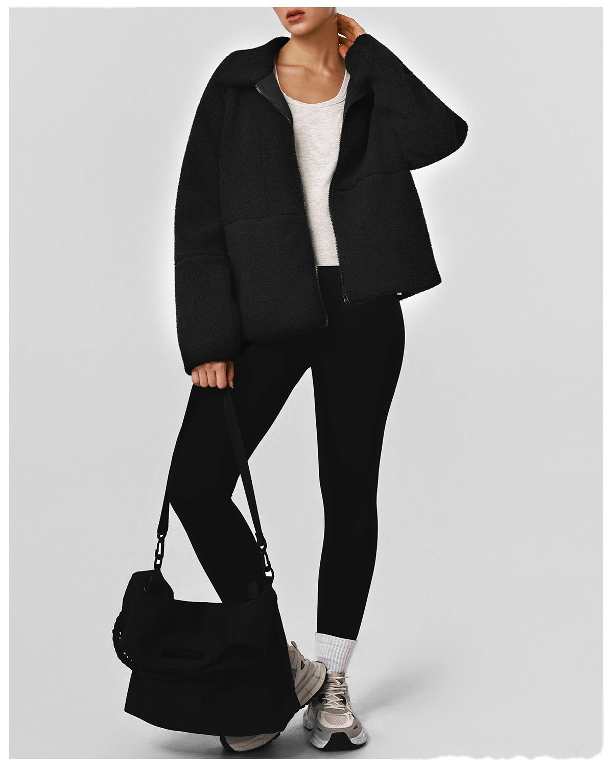Women's Customizable Winter Fleece Jacket - Thick Sherpa Lined Lapel Cardigan, Warm Activewear for Running & Leisure detail