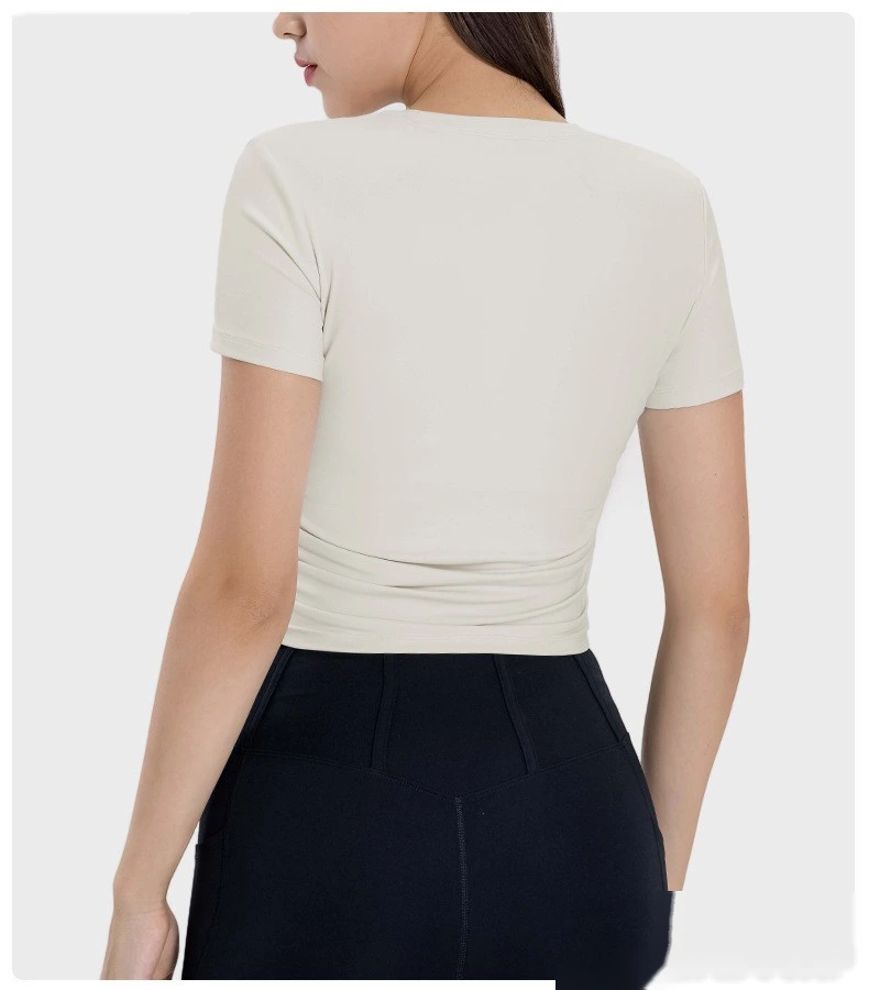 Customized folding movement short-sleeved slim slimming short yoga top woman detail