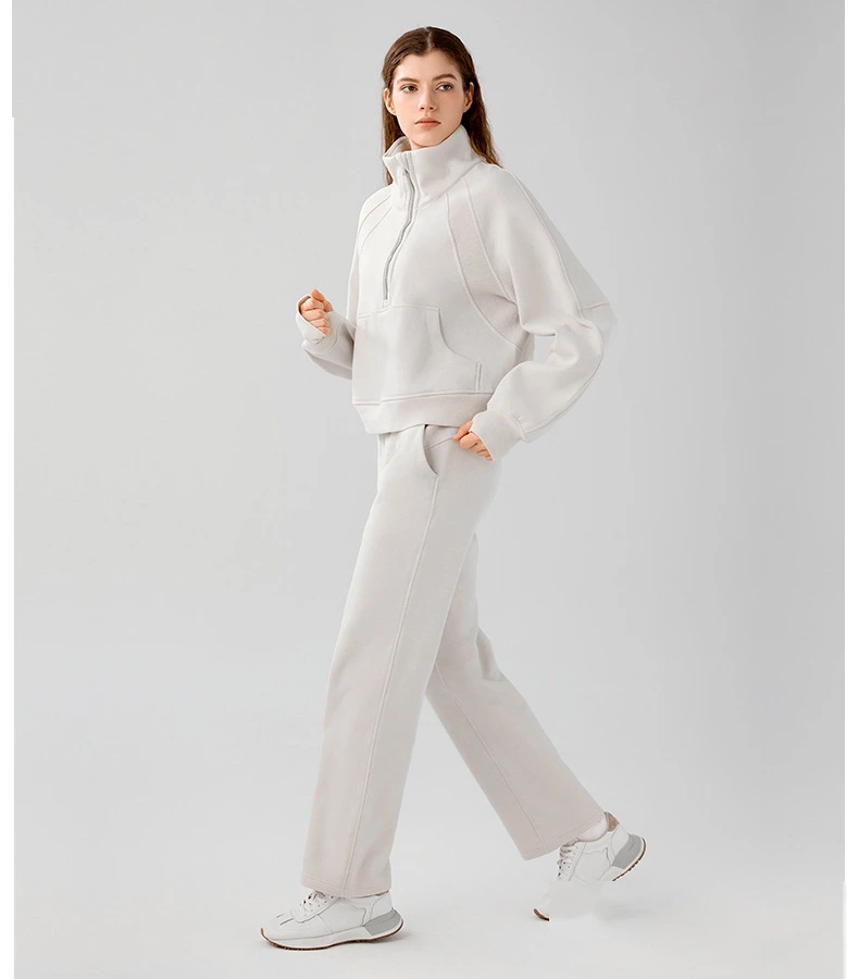 Women long sleeve half zip stand collar autumn fleece running sweatshirts detail