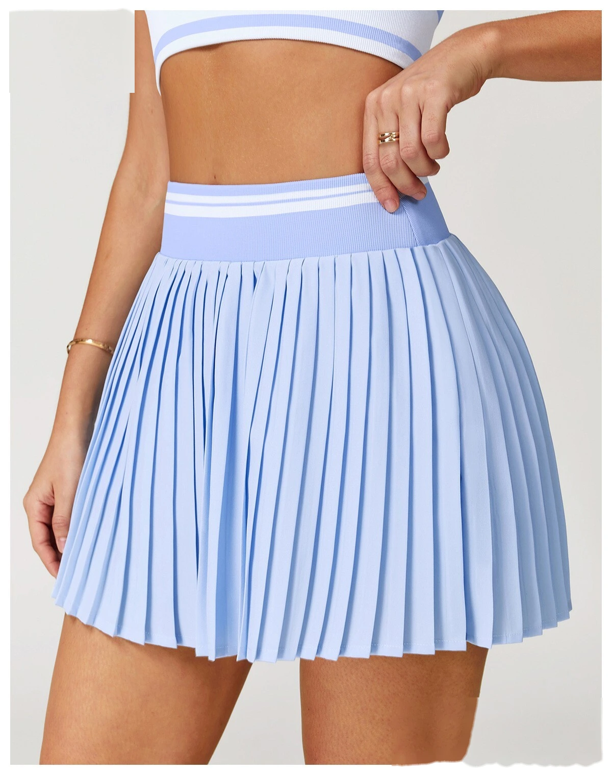 Customized contrast pleated skirt high waist A-shaped fitness skirt anti-exposure tennis skirt detail