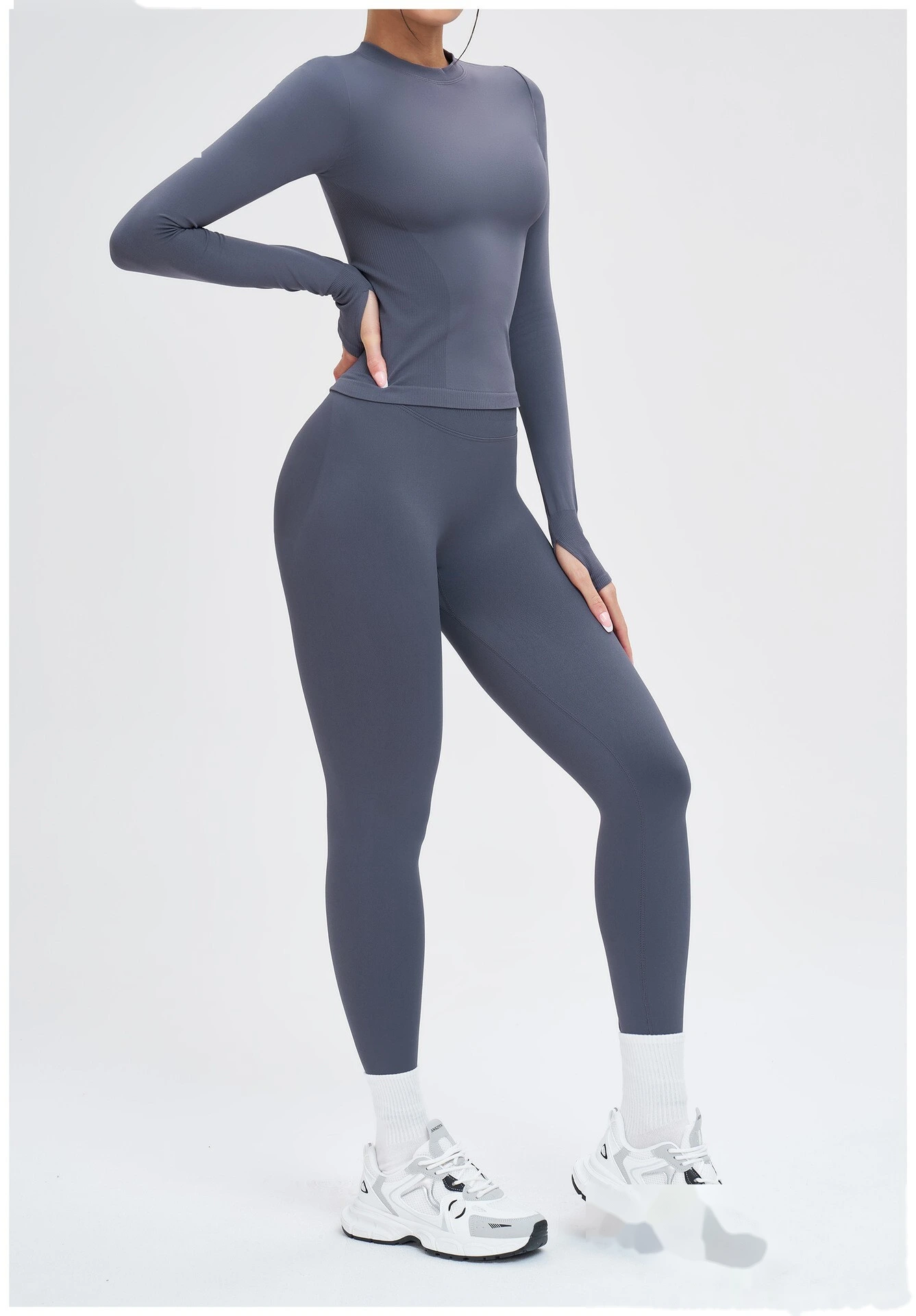 Custom Seamless Yoga Long Sleeve - Women's Crew Neck Tight High-Stretch Running Fitness T-Shirt detail