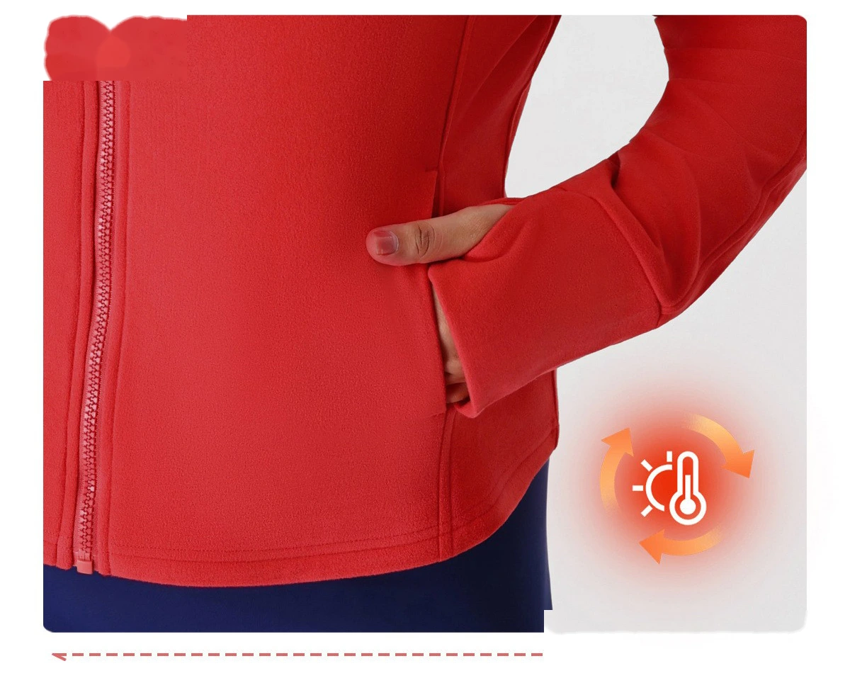 Custom Plus Size Slimming Fleece Sports Jacket for Women - Warm Figure-Hiding Stand Collar Plush Yoga Outerwear detail