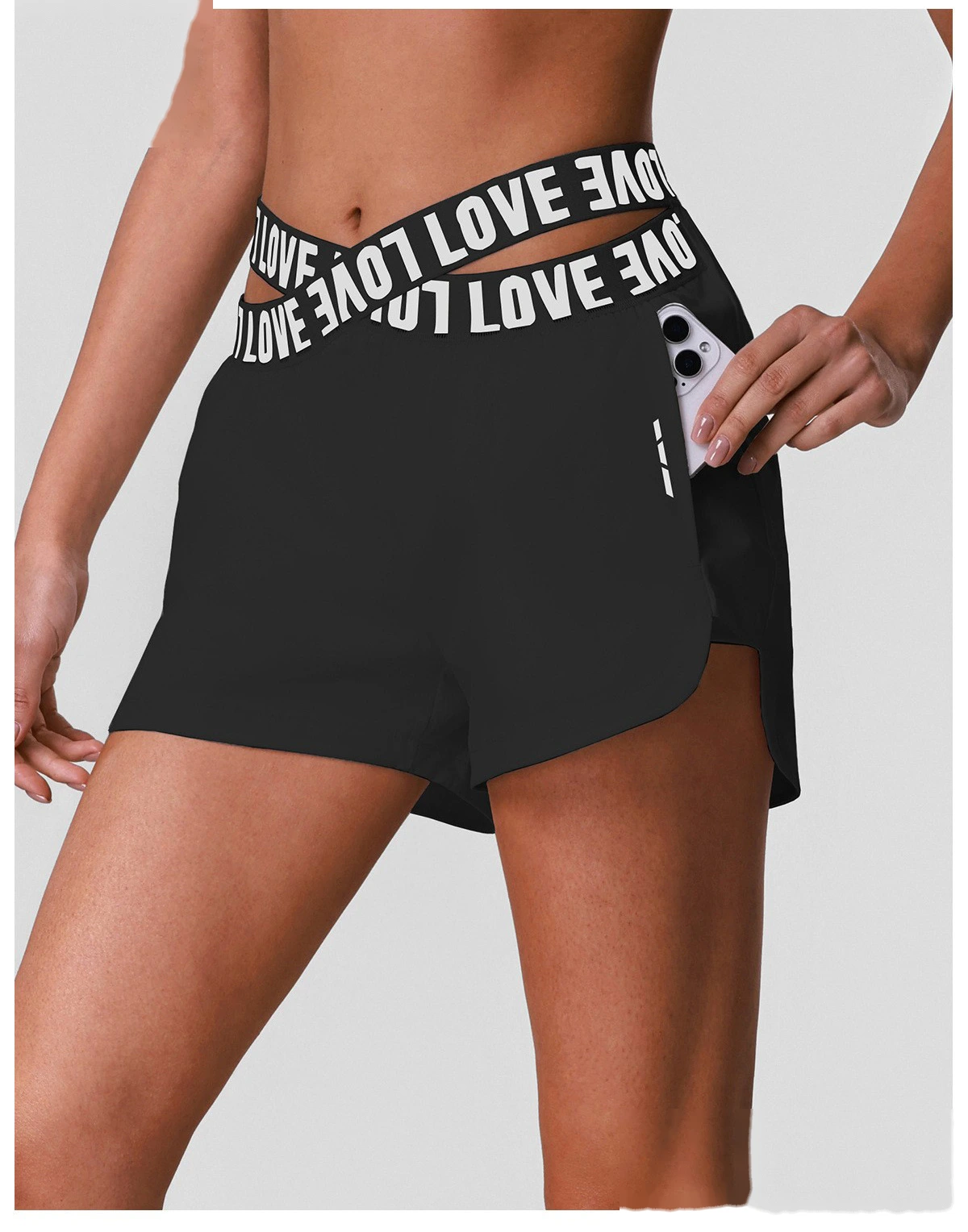 Summer Quick Dry Sports Shorts, Letter Webbing Elastic Lined Workout Yoga Shorts With Pocket detail