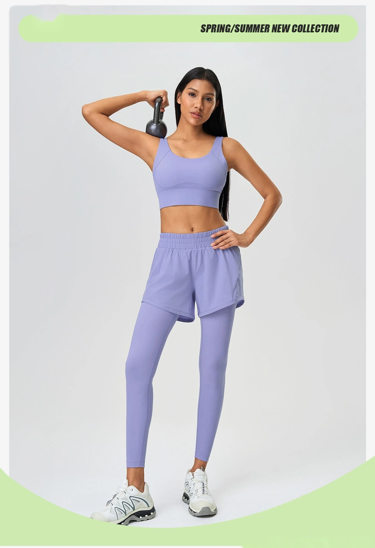 Fake two pieces of fitness yoga pants, slim pants, abdomen and buttocks, running pants. detail