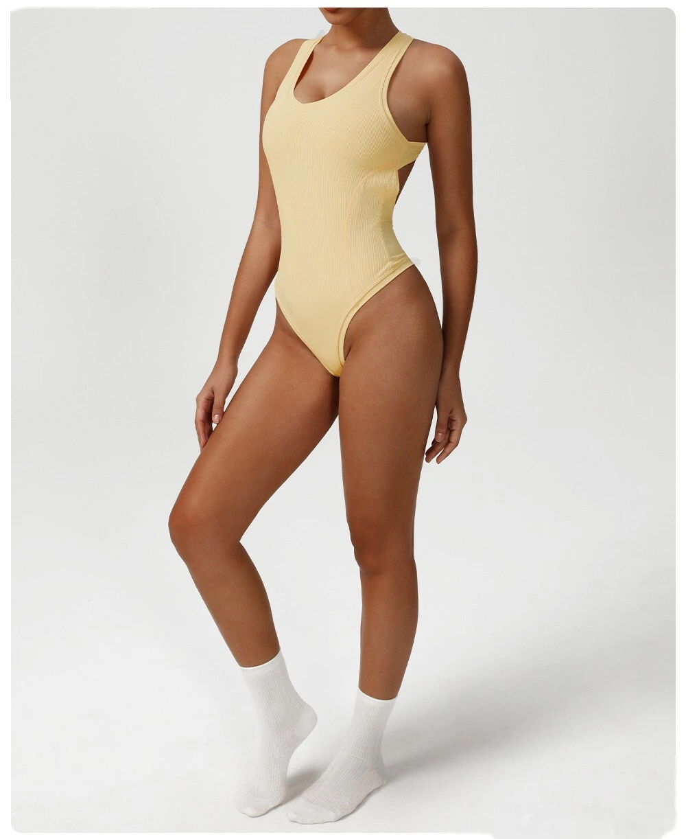Cross-backless one-piece yoga clothes Europe and the United States tight fitness one-piece vest corset detail