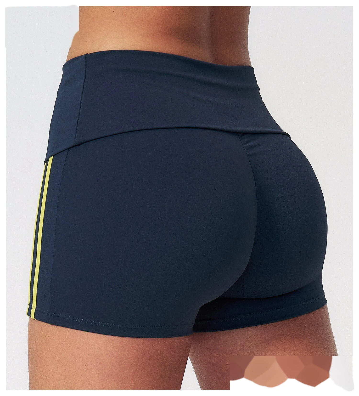 Custom European American Fitness Shorts, High Waist Roll Waist Peach Hip Elastic Naked Feel Tight Yoga Shorts For Women detail