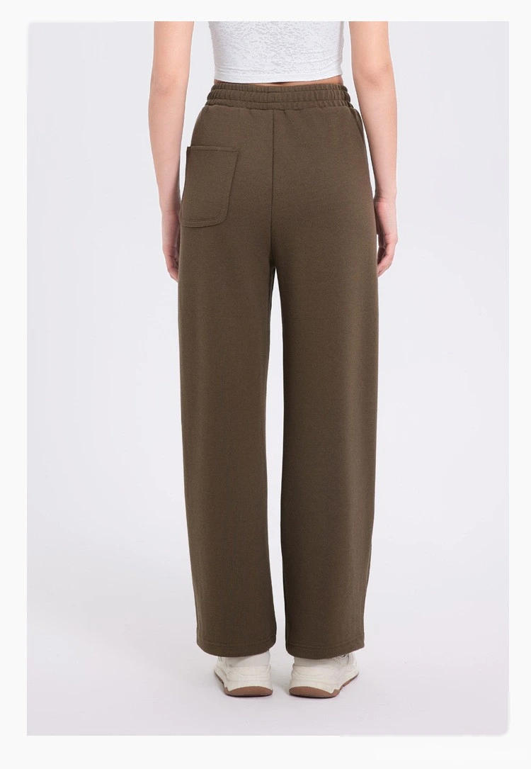 Custom autumn and winter sports pants women's classic three-bar padded high waist casual straight pants detail
