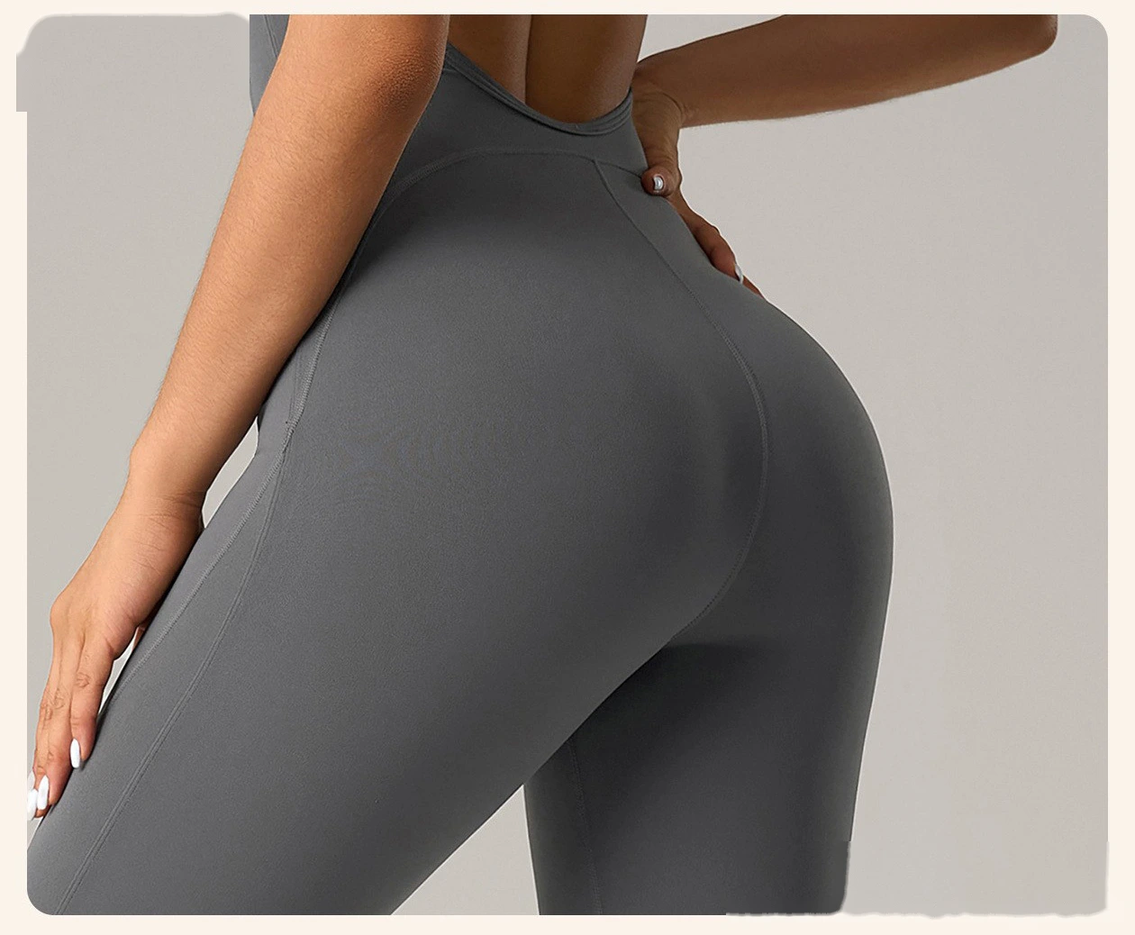 Women’s Custom Fake Two-Piece Camisole Yoga Jumpsuit Sexy Backless Butt Lifting Fitness Bodysuit detail