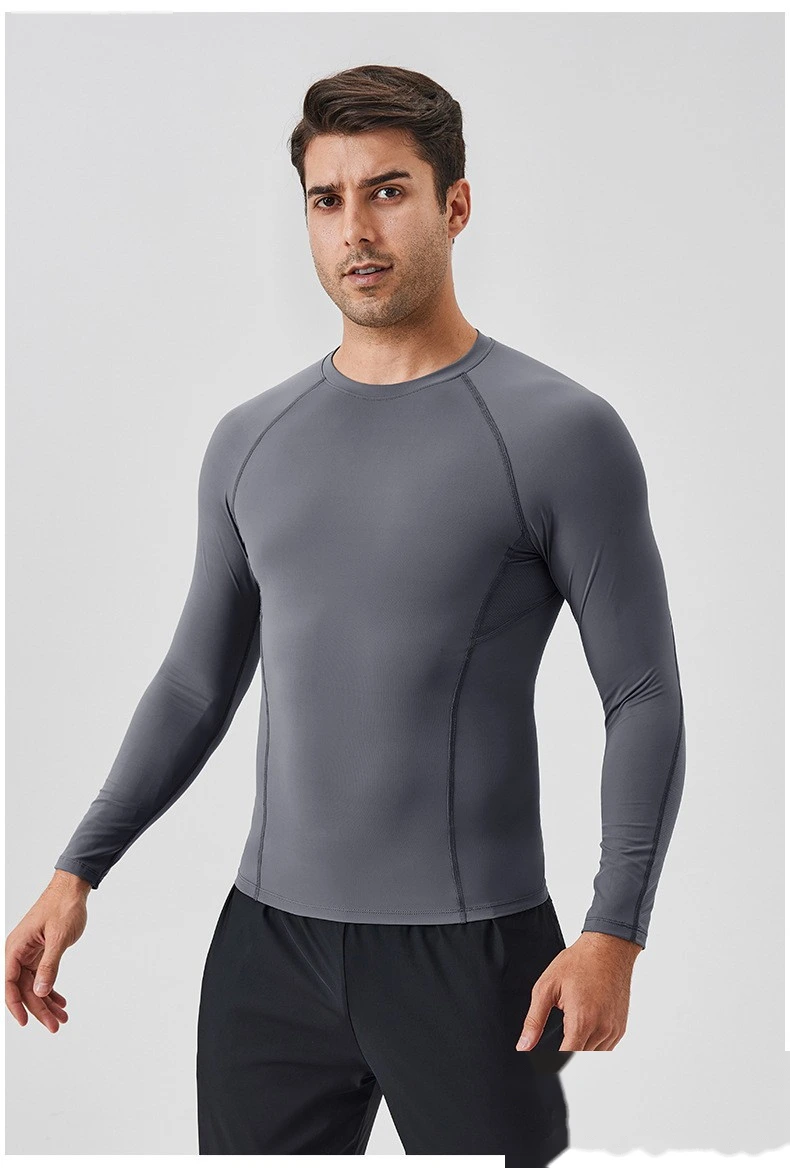Customized men's long-sleeved tight T-shirt sports fitness clothes detail