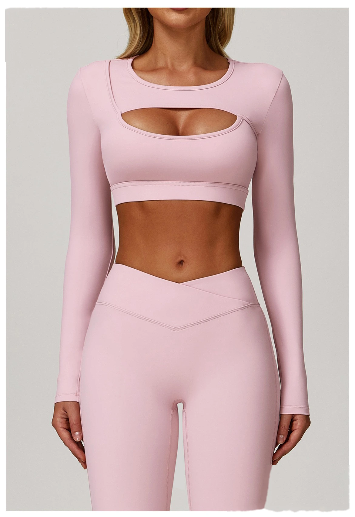 Customized tight-fitting yoga long sleeve earthquake-proof exercise hollow T-shirt running fitness yoga top detail