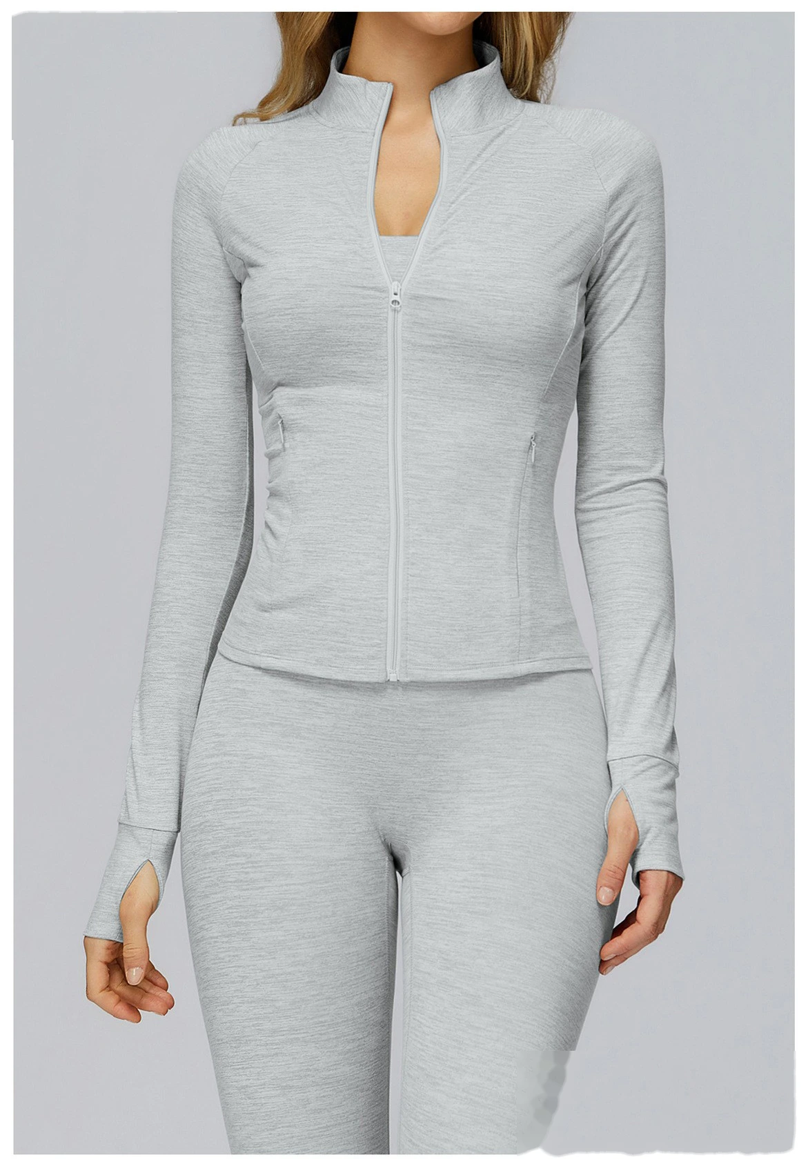 Customized long sleeve jacket zipper pocket quick-drying tight top outdoor sports running fitness jacket detail