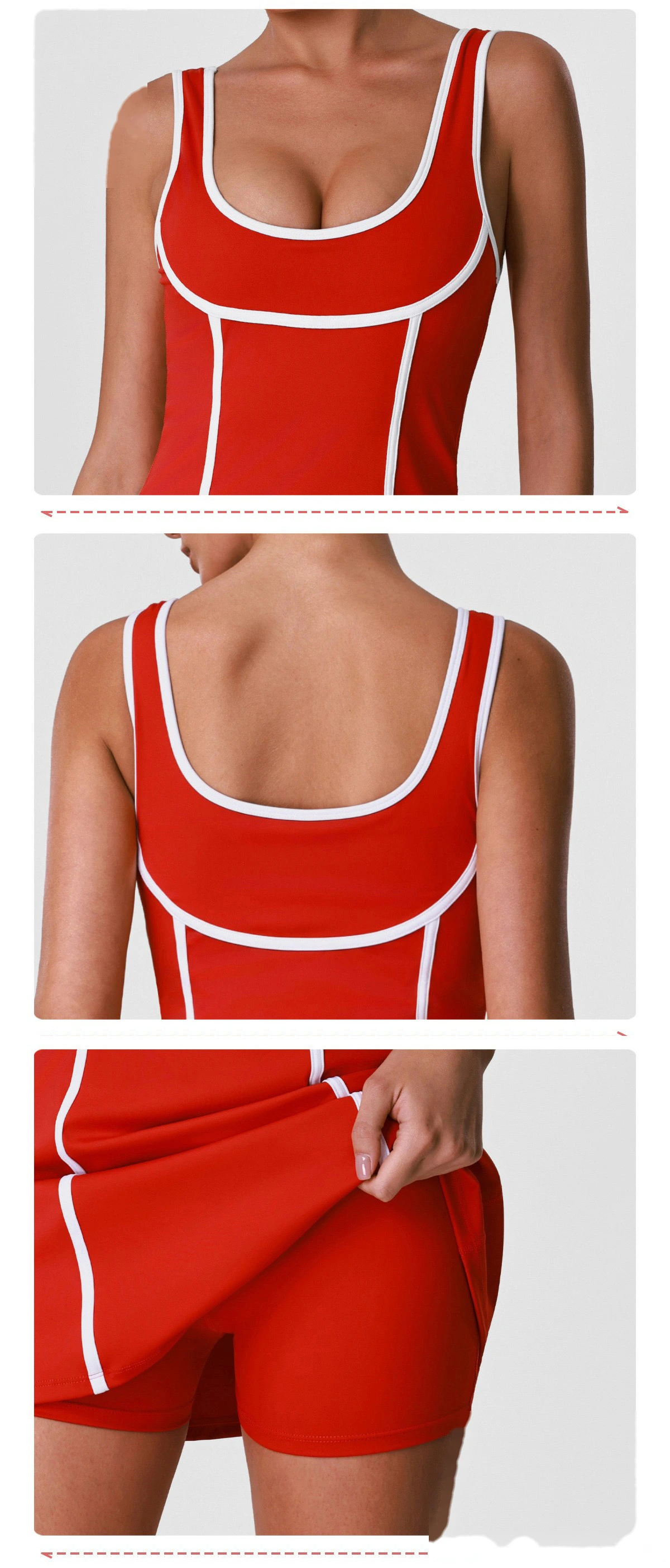Custom Women’s Slim Fit Halter Tennis Skort Romper Backless Beauty Back Yoga Workout Dress detail