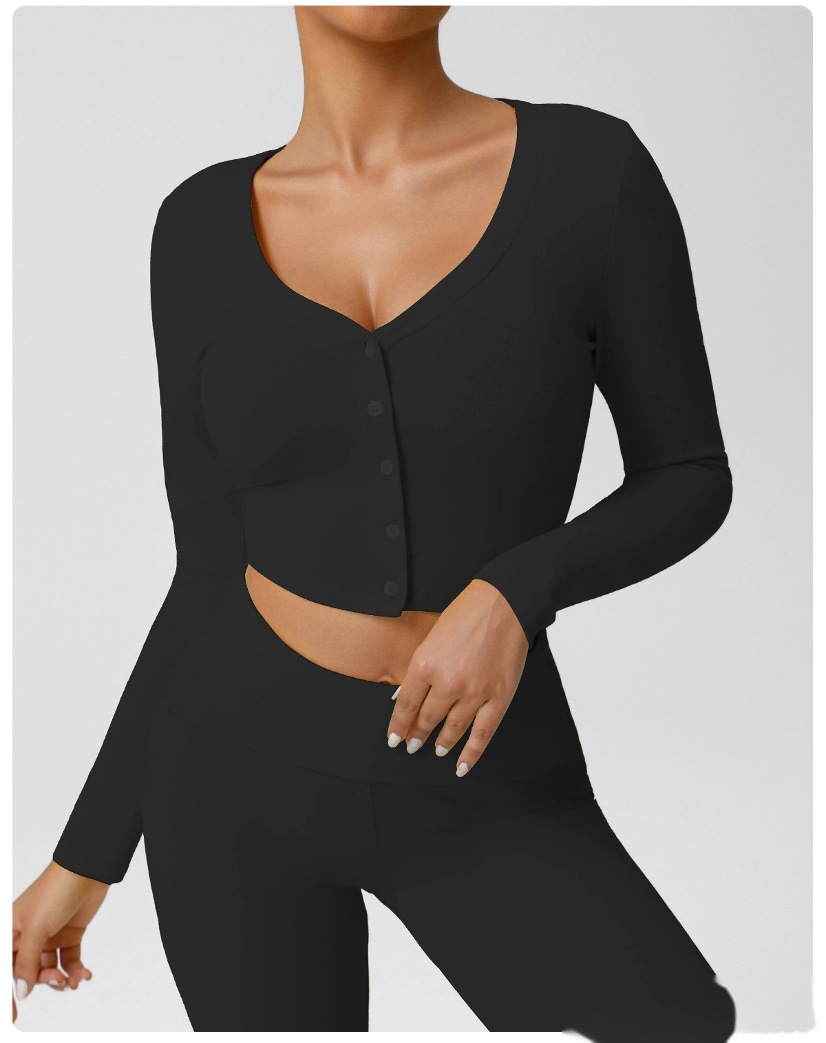 Customized autumn and winter thread sports fitness cardigan slim long-sleeved yoga jacket detail
