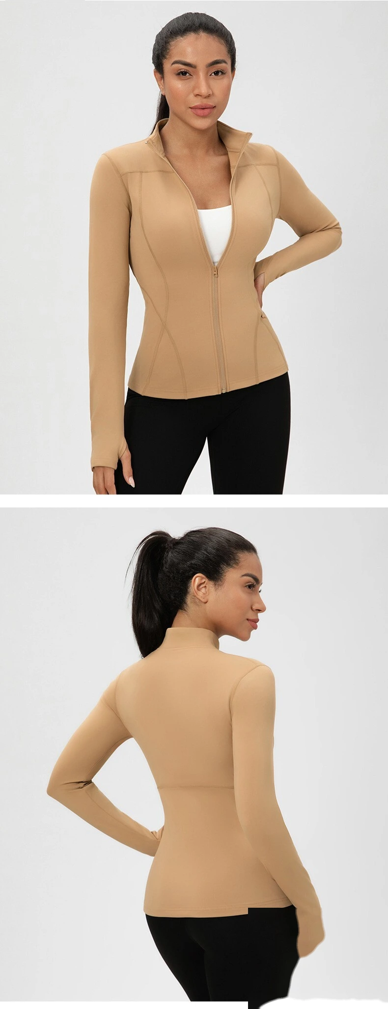 Customizable Women's Autumn-Winter Yoga Coat | Fleece Lined, Slim Waist, Warm Athletic Outerwear detail