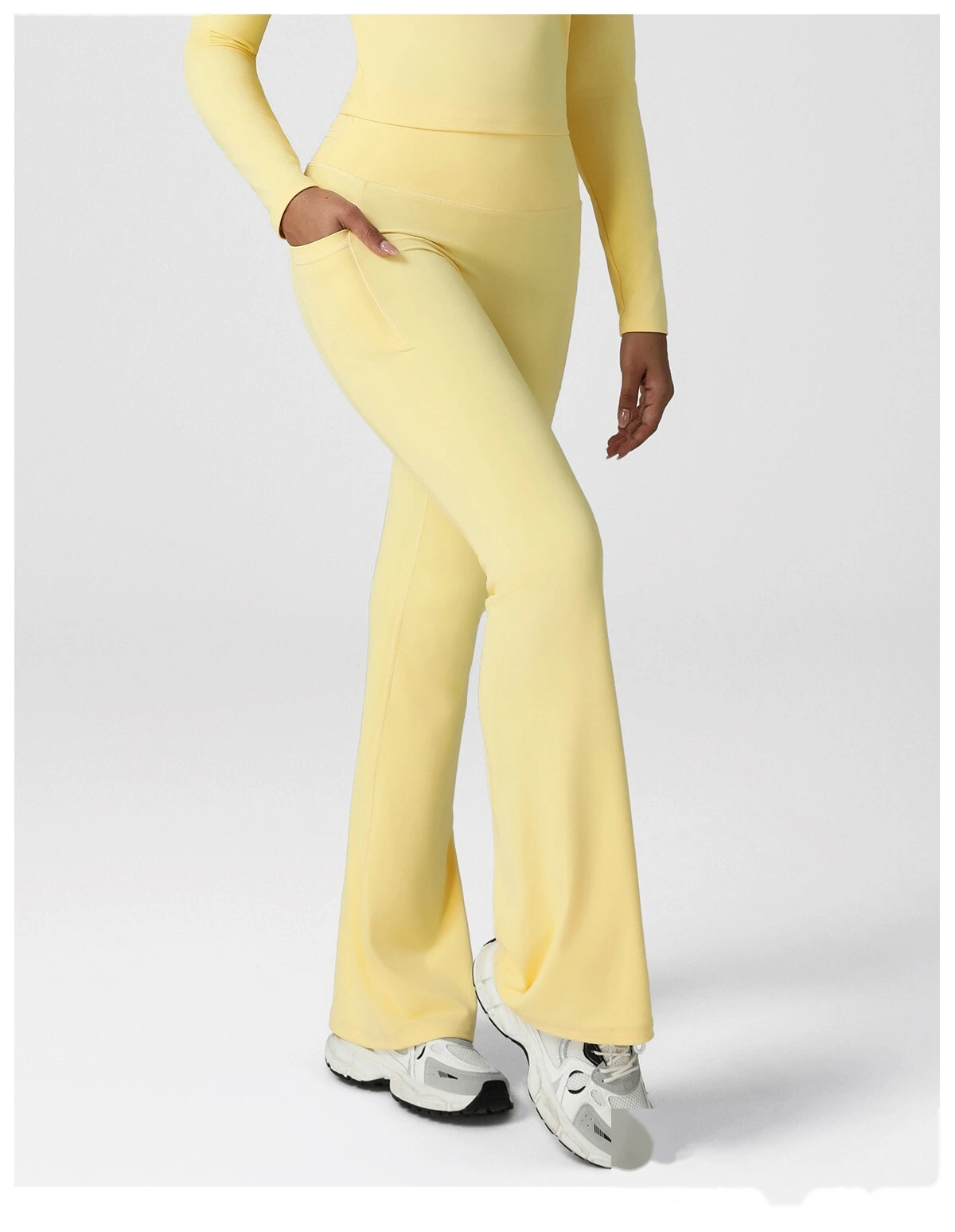 Custom slim pocket dance wide-leg pants hip high waist leisure bell bottoms fitness yoga pants. detail