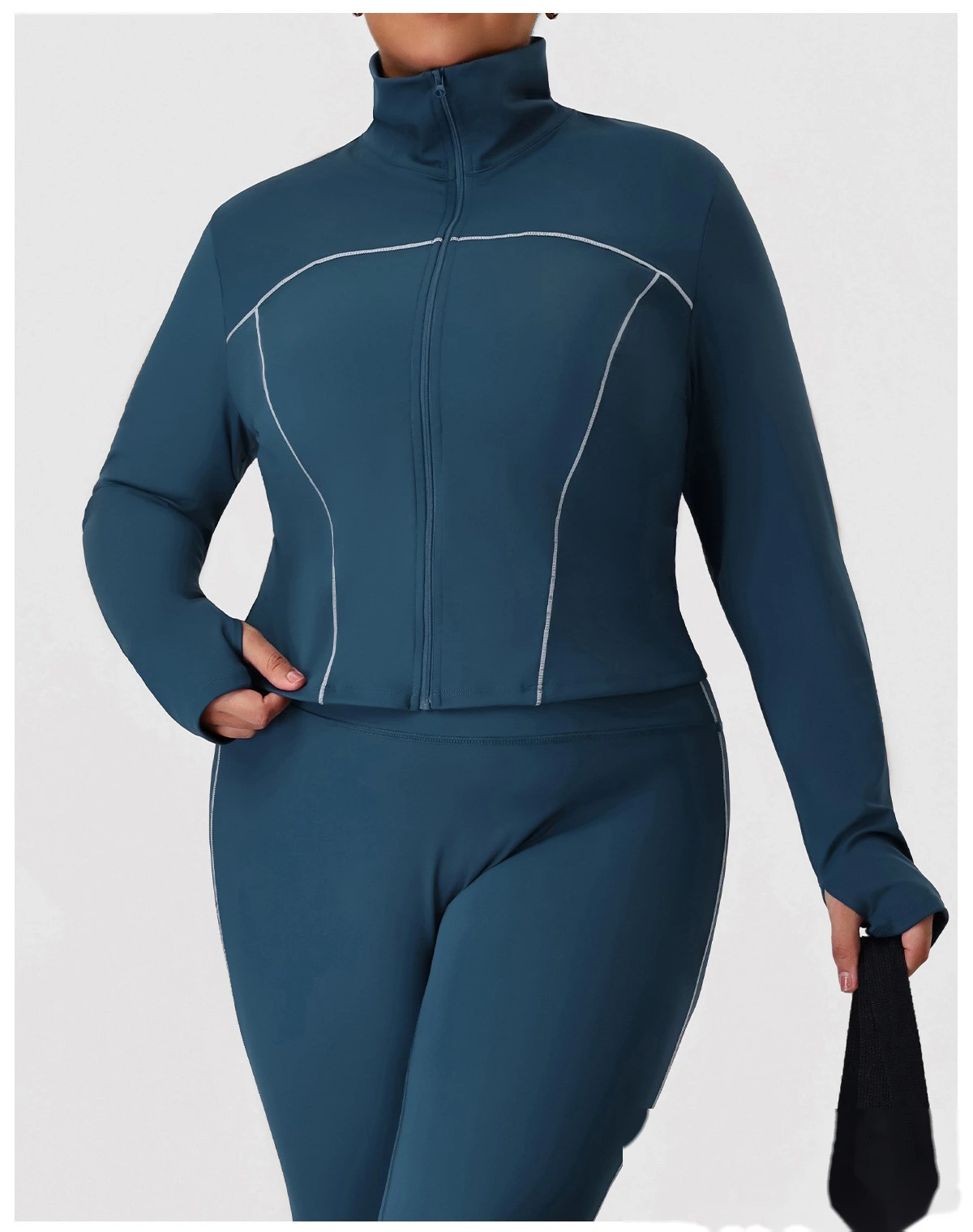 Custom Plus Size Slim Yoga Suit - Winter Outdoor Running Workout Jacket & Activewear Set detail