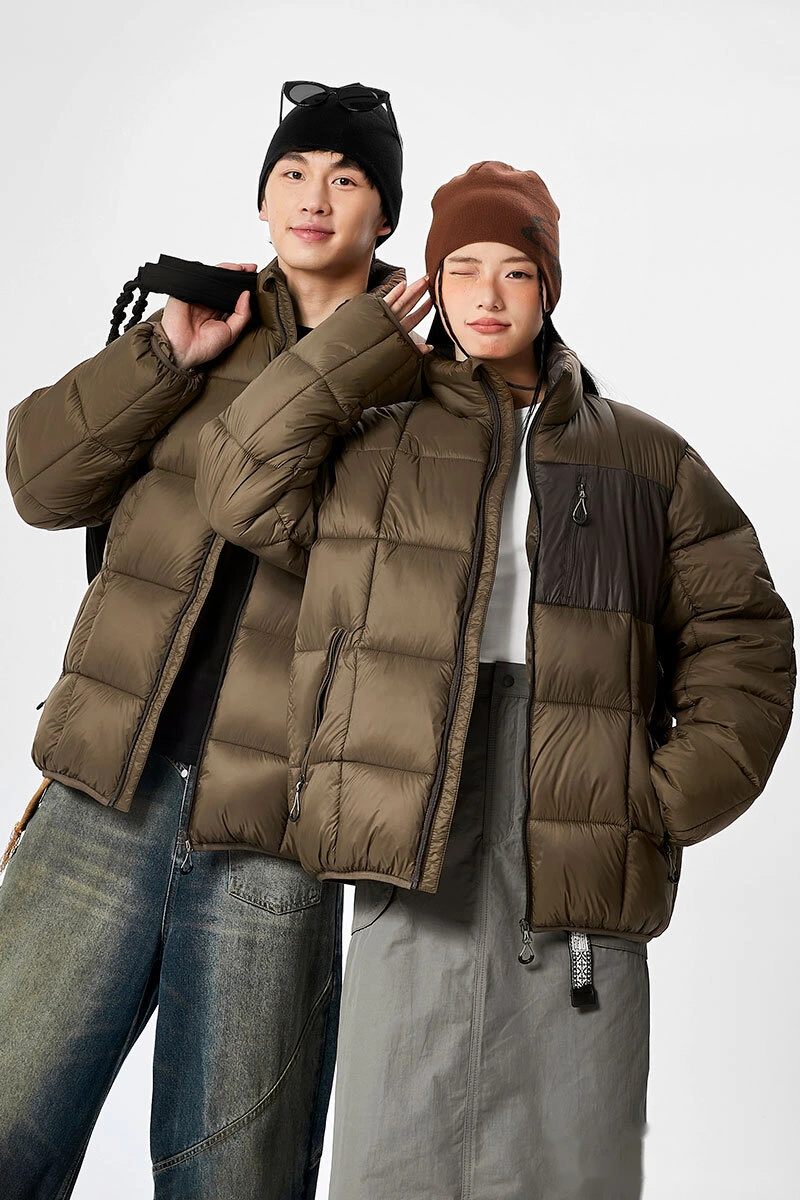 Custom fashion windproof warm pocket men's and women's cotton coat down jacket detail