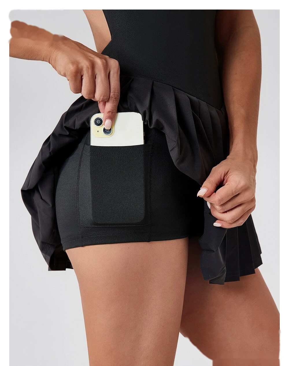 Fake two-piece tennis skirt bottoming anti-exposure fitness pocket pleated skirt sports dress detail